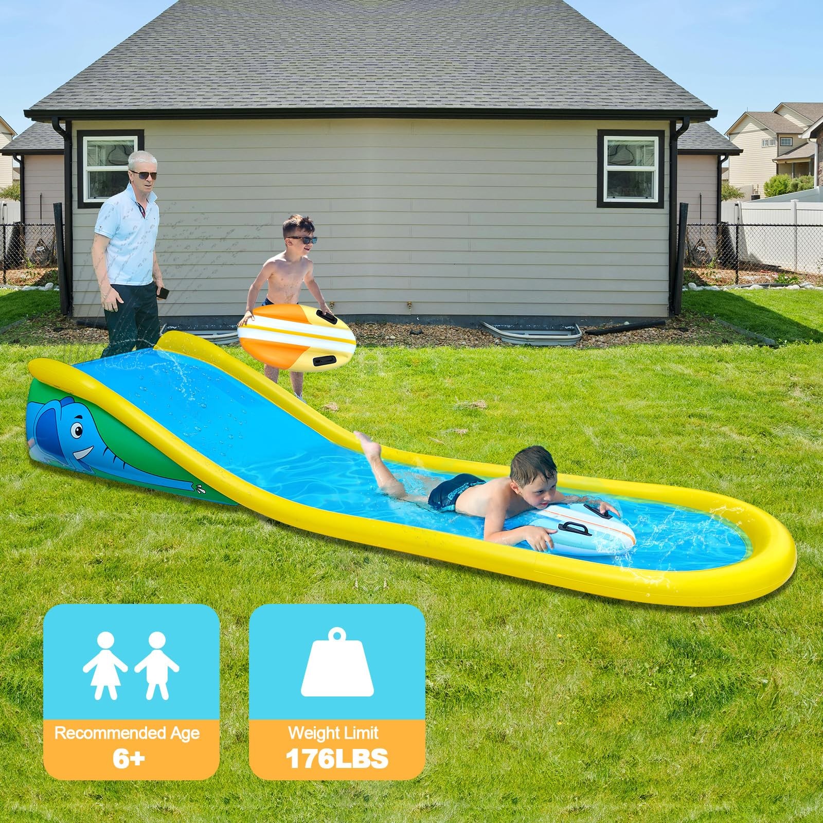 Inflatable Water Slide 15FT Kids Sprinkler 2 Surf Riders HS-010 waterslide Ages