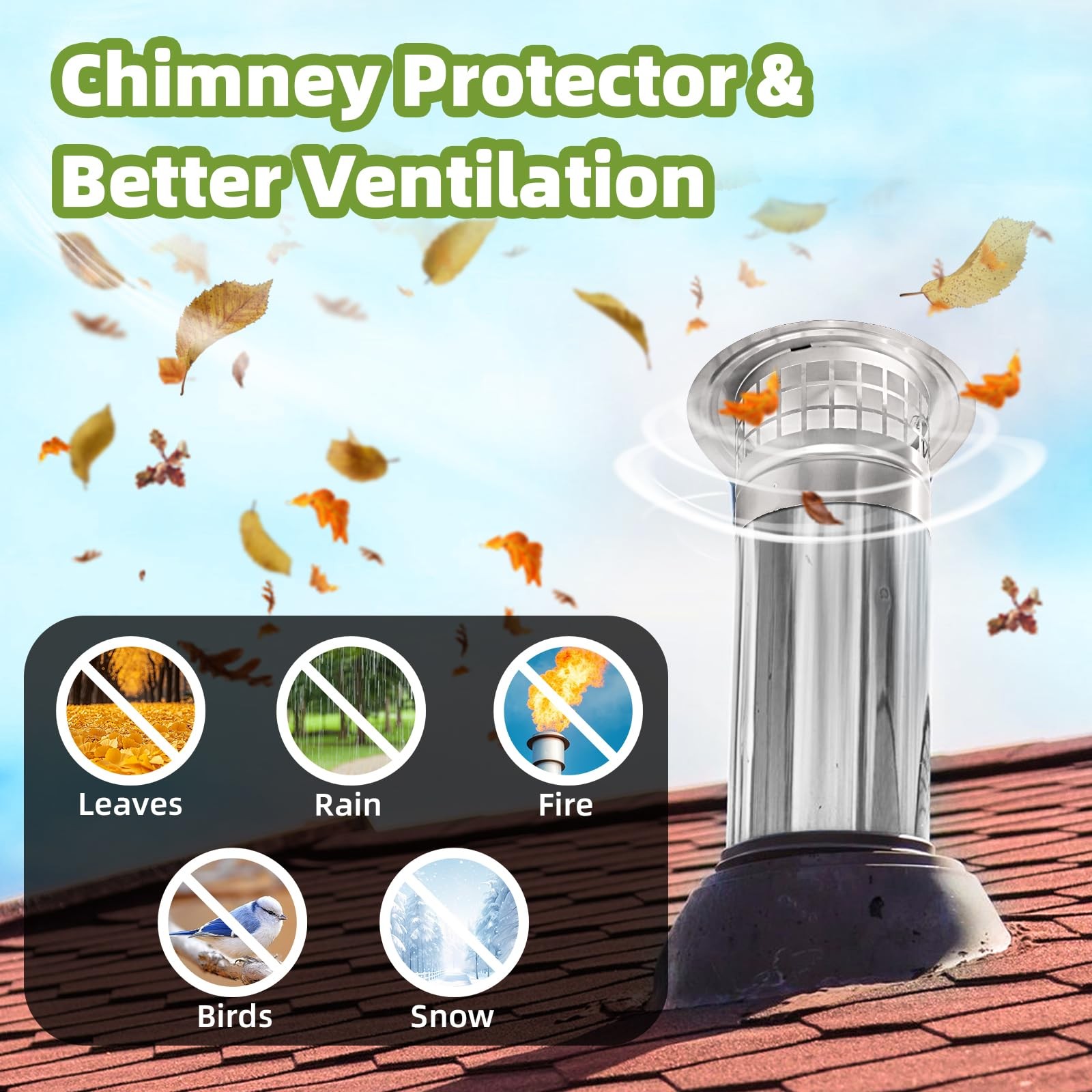 6 Inch Round Chimney Cap,Cone 6 inch Cap-Square Screen, Silver/Black