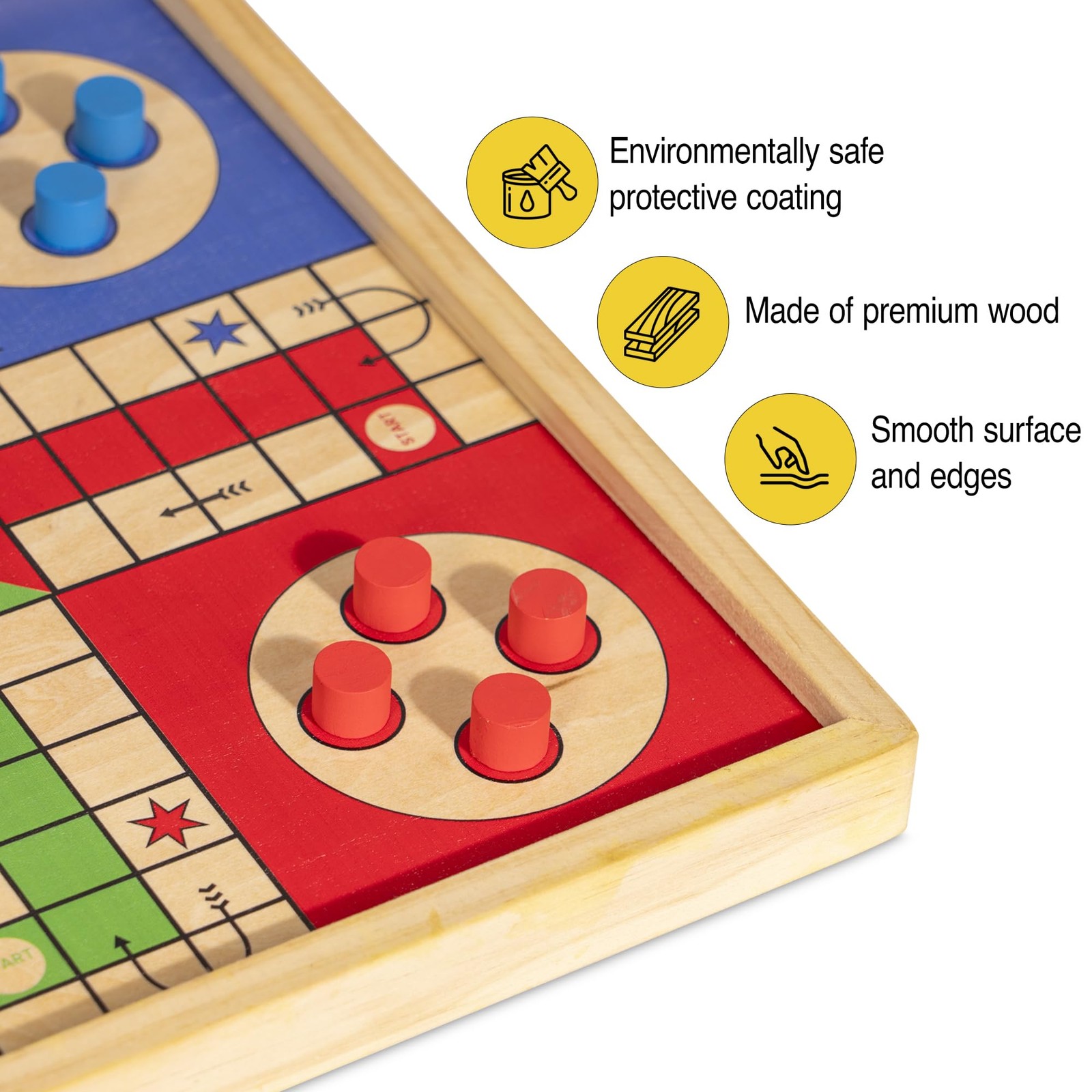 12 Inch Wooden Ludo Board Game & Snakes and Ladders 2-in-1 Reversible Classic…