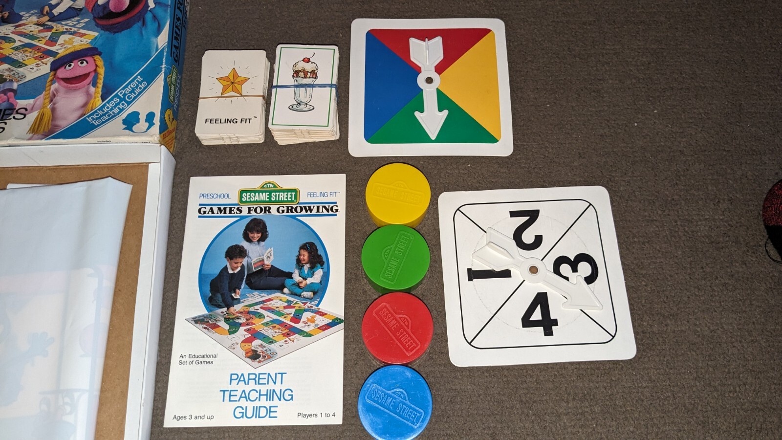 VTG 1987 Sesame Street Preschool Floor Games for Growing FEELING FIT. Complete.