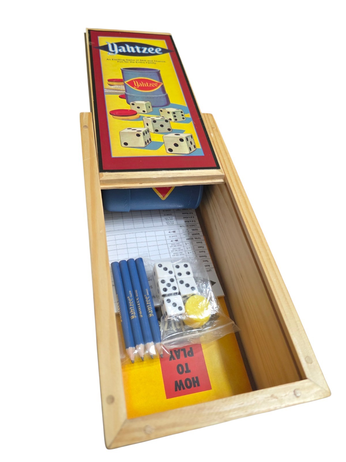Vintage Yahtzee Nostalgia Edition Wooden Box Complete Parker Brothers 2004