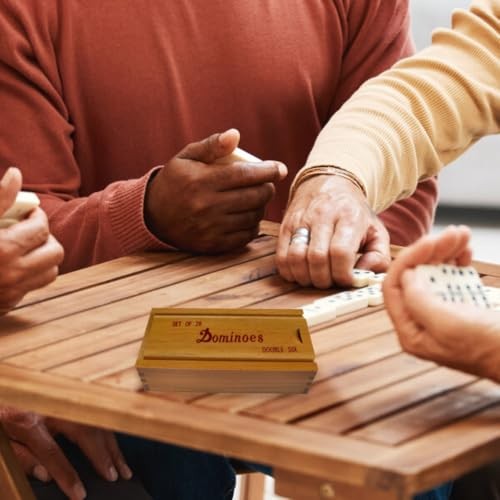GENERIC PREMIUM SET OF 28 DOUBLE SIX DOMINOES WITH WOOD CASE, BROWN