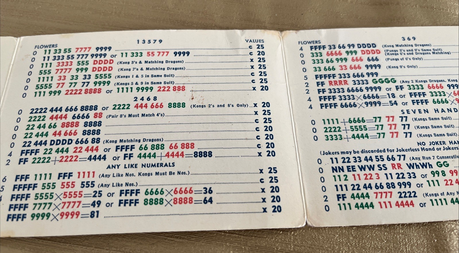 National Mah Jongg League 1973-74 Official Hands & Rules Card