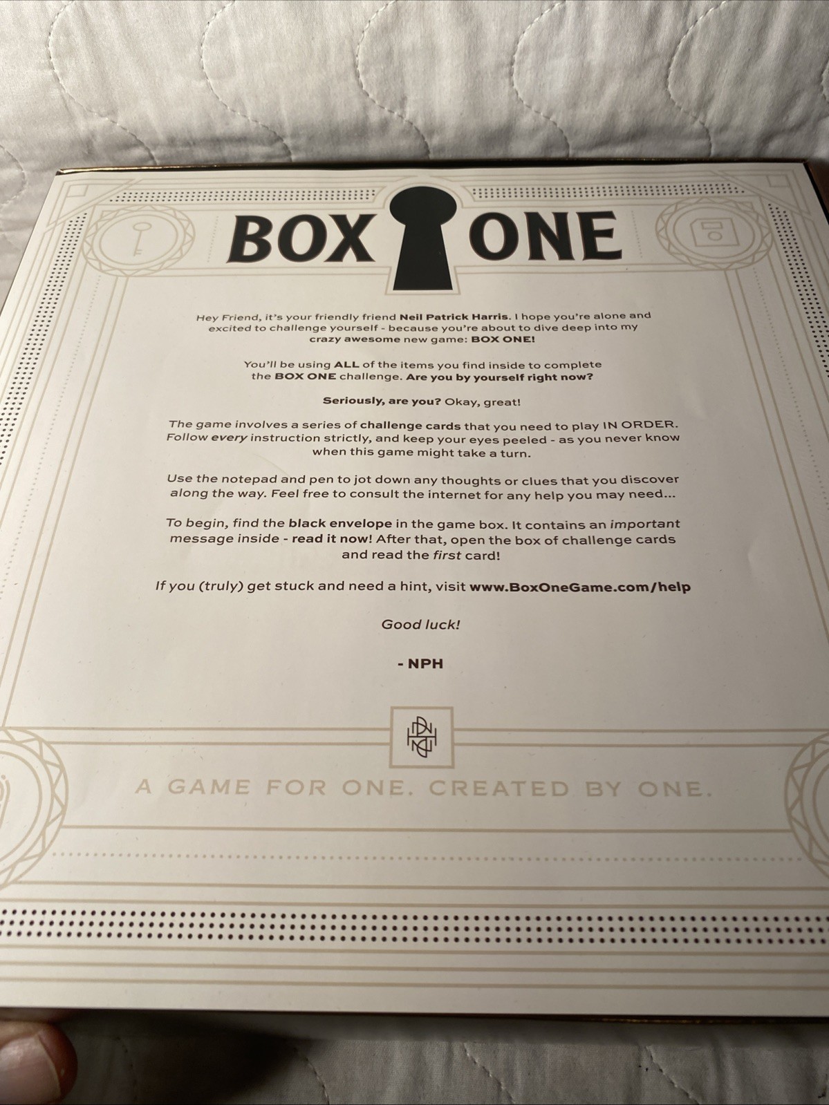Box One Game For One By Neil Patrick Harris Reset And Ready To Play Item#1918