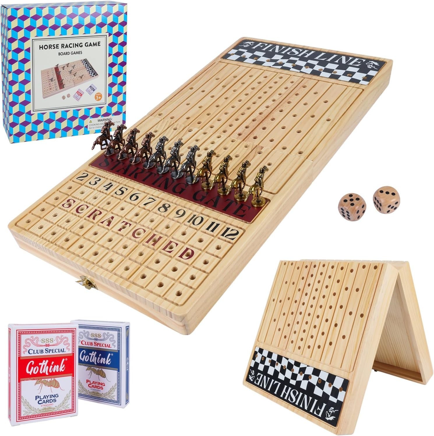 23-Inch Horse Racing Game with 11 Metal Horses, Dice Cards for Parties