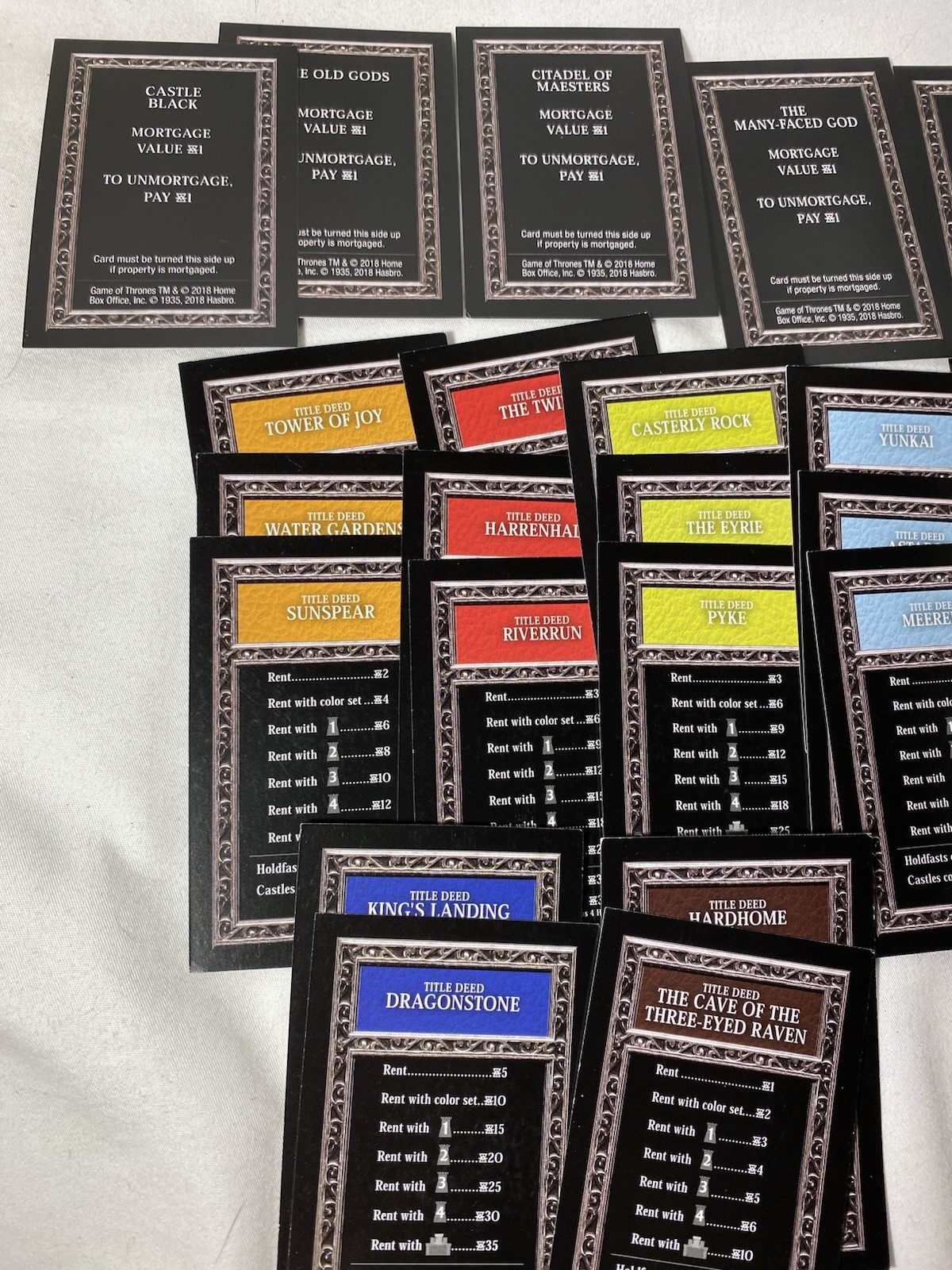 Monopoly Game of Thrones Replacement Cards Miscellaneous Cards As Shown