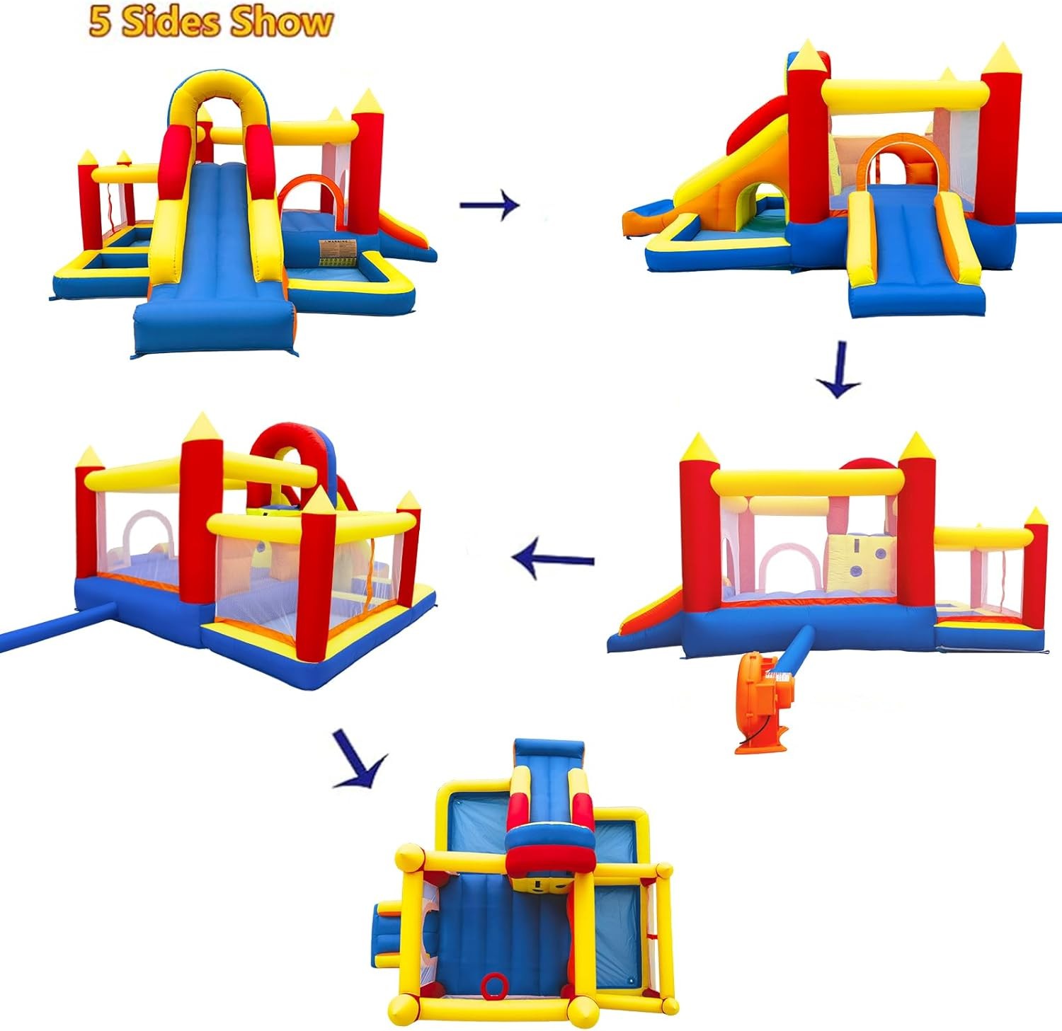 Inflatable Bounce House for Kids 3-10 with Long Slide Ball Pit Pool Obstacles