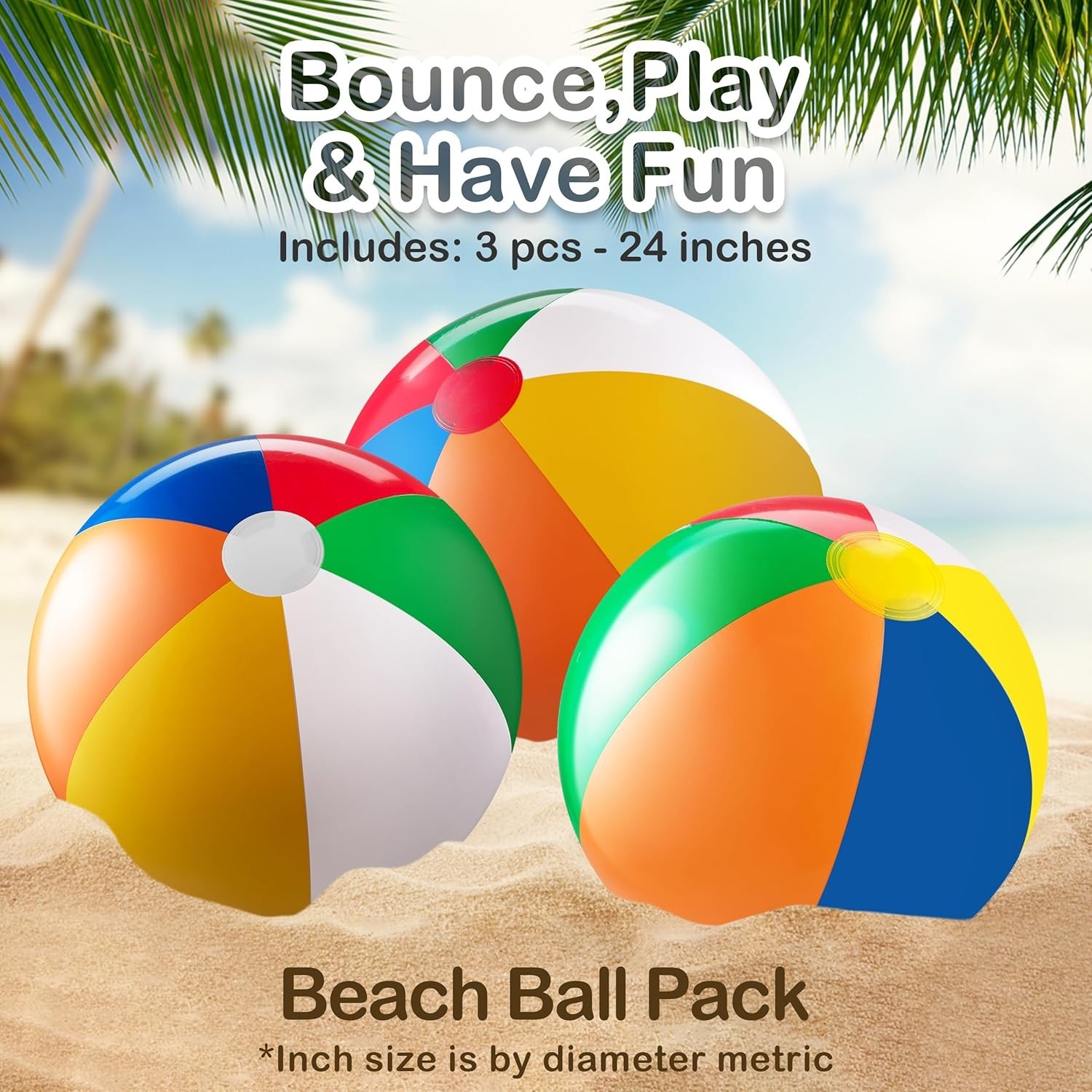 Giant Beach Ball 24 Inch Inflatable Pool Toy Pack of 3 Rainbow Balls