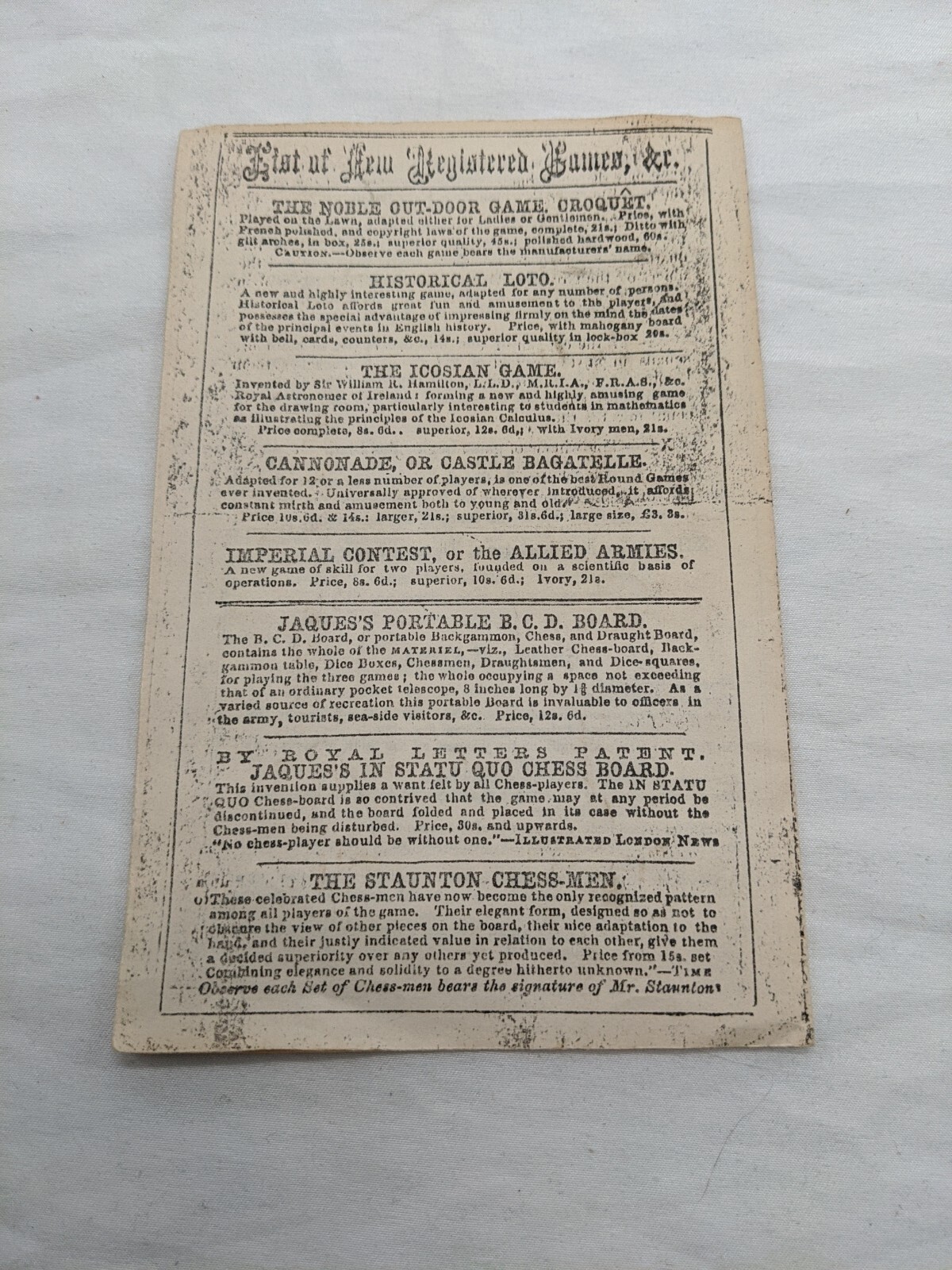 1864 Squails Board Game House Of Marbles John Jaques Of London