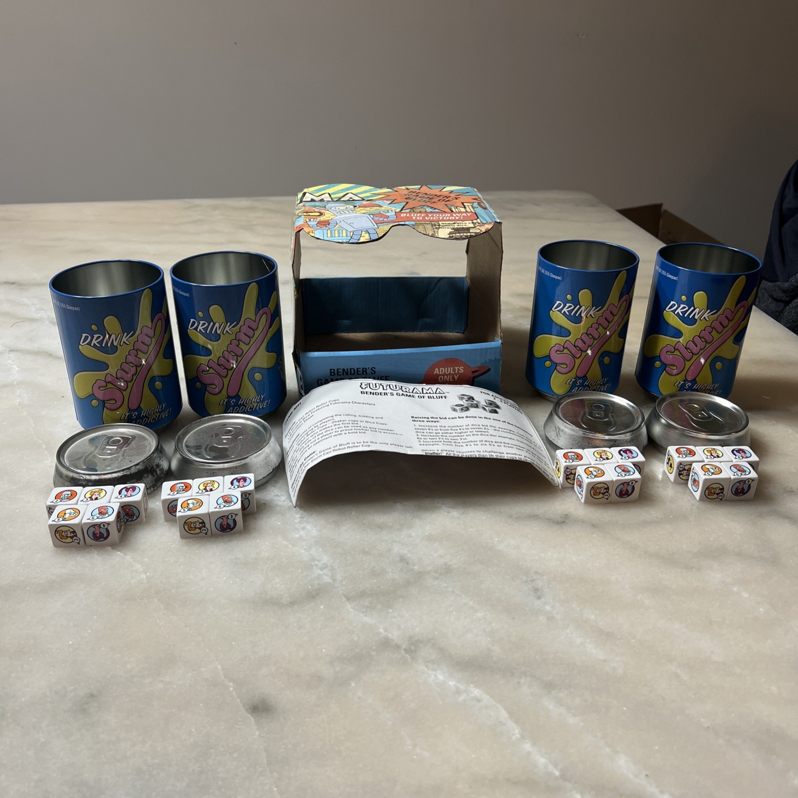 Bender’s Game Of Bluff Futurama Themed Liar’s Dice Collectable Metal Slurm Cans