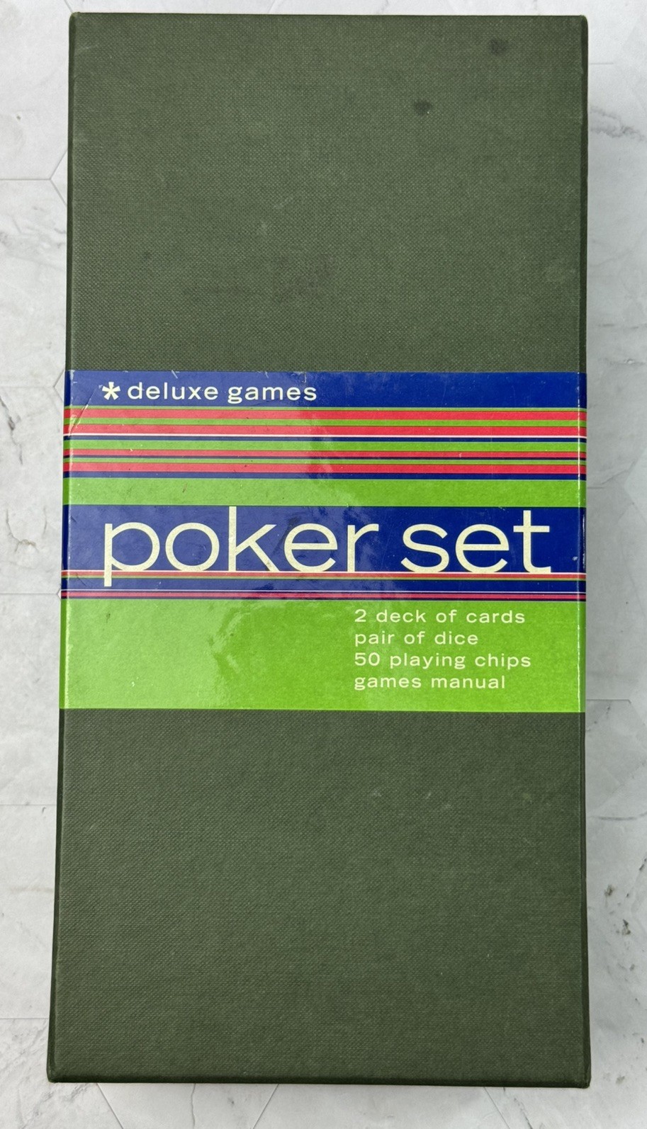 Vintage Deluxe Games Poker Set Casino 50 Playing Chips, Cards, Dice, Manual