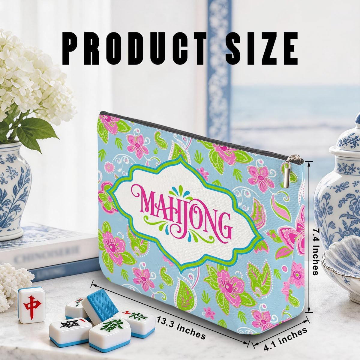 Mahjong Tile Bag Pink Floral American Mahjong Bag Makeup Bags (Case Only) | Thic