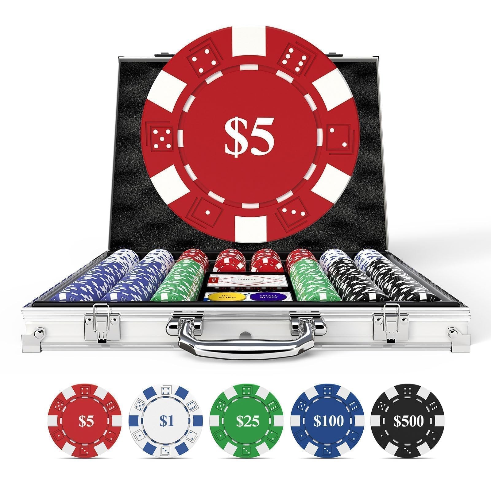 Poker Chips 500pcs 11.5g Numbered Casino Grade Aluminum Case HEITOK Decks