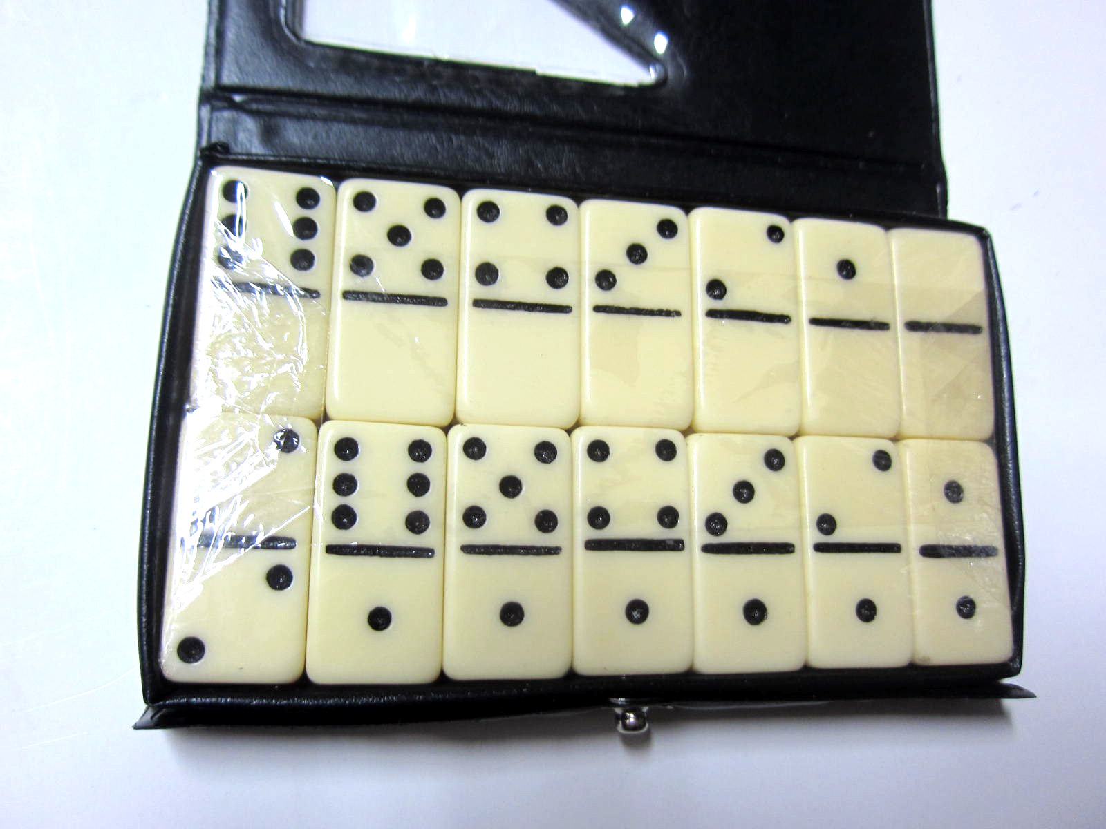 Excite Double Six Dominoes Set of 28 Travel Size Black Vinyl Case Instructions