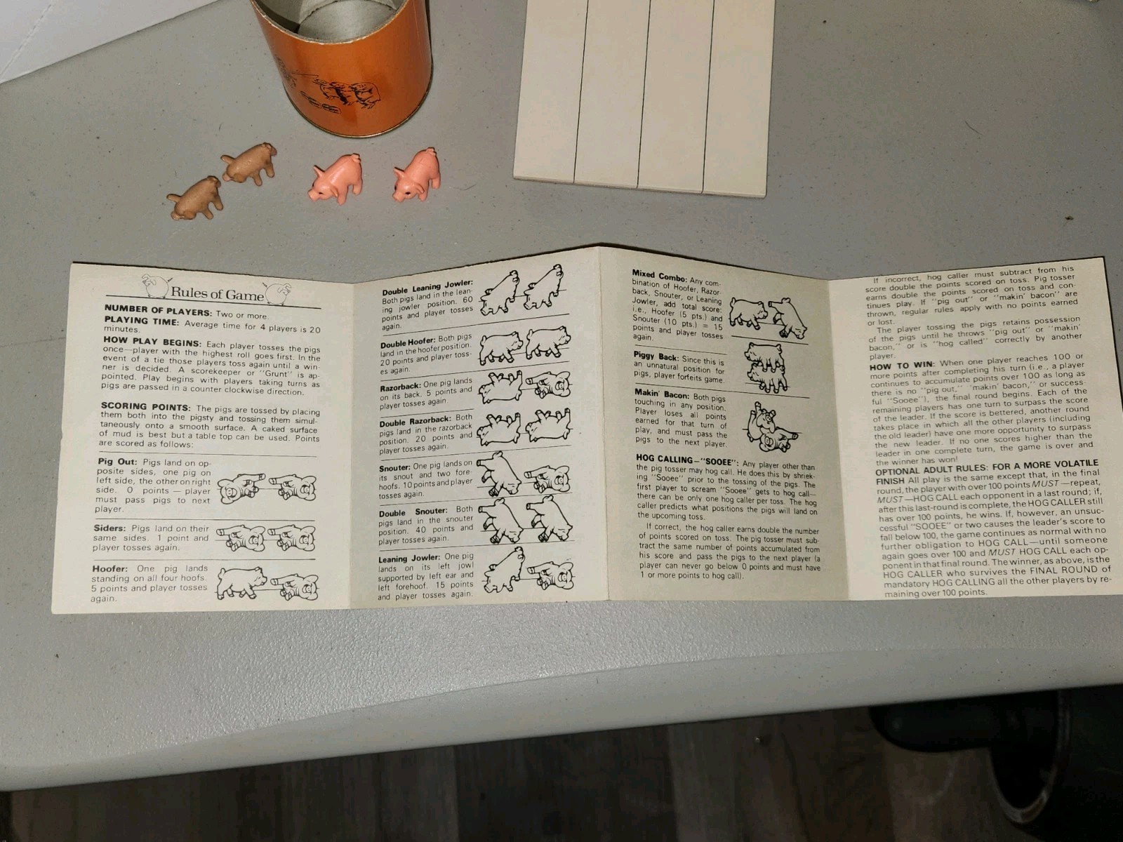 1977 Vintage PIG MANIA Dice Game Pig Stye Cup 2 Pigs Manual Pen Note Pad READ