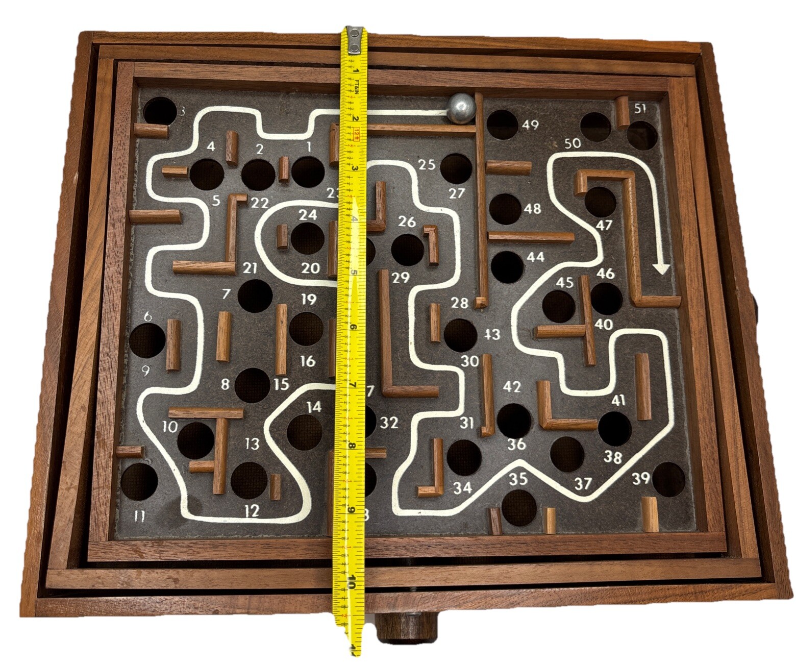 Vtg 80s Labyrinth Wooden Steel Ball Marble Tilting Maze Puzzle Game Roll-A-Maze