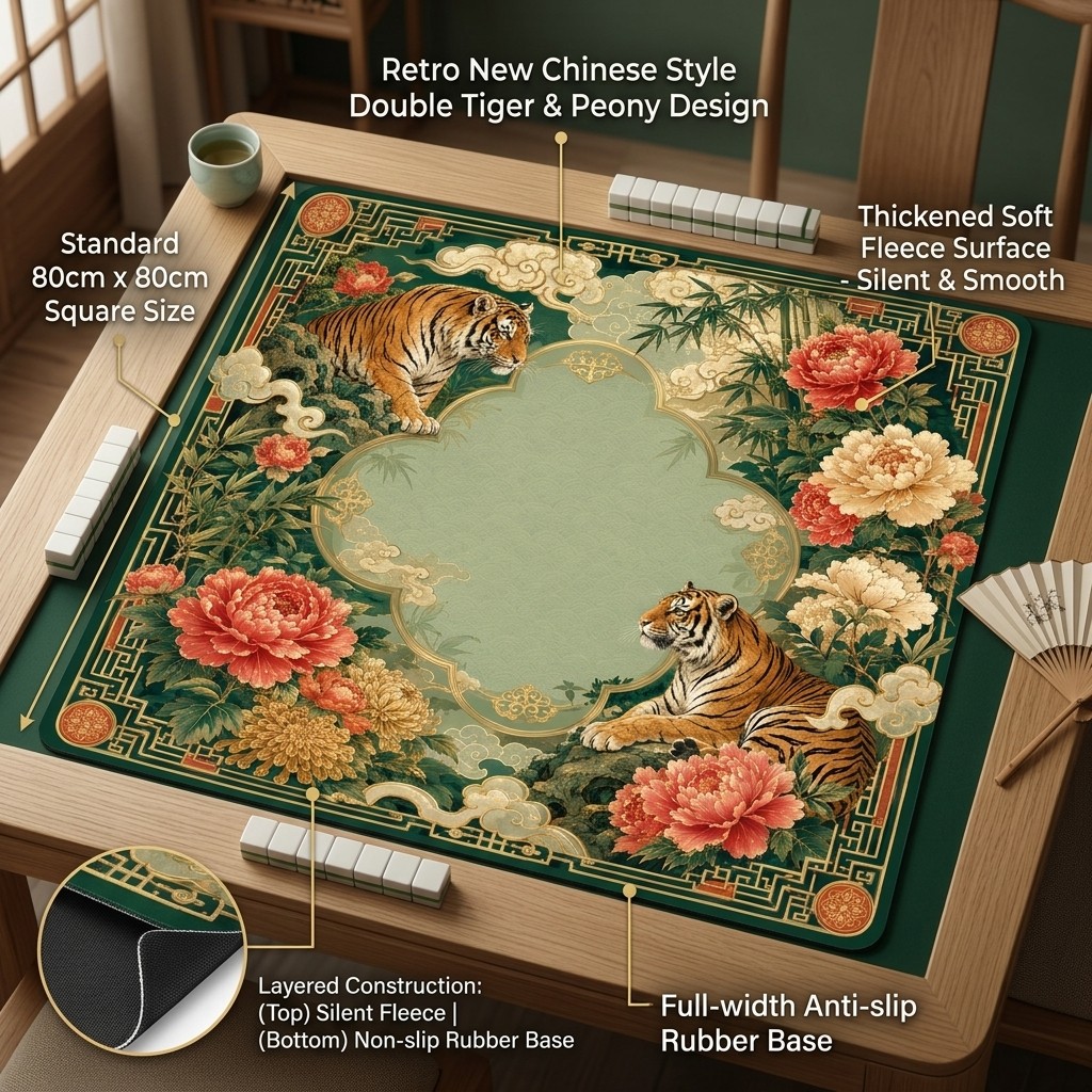 Chinese Tiger Mahjong MatNon Slip Table Pad 31.5×31.5″ With Free Carry Bag