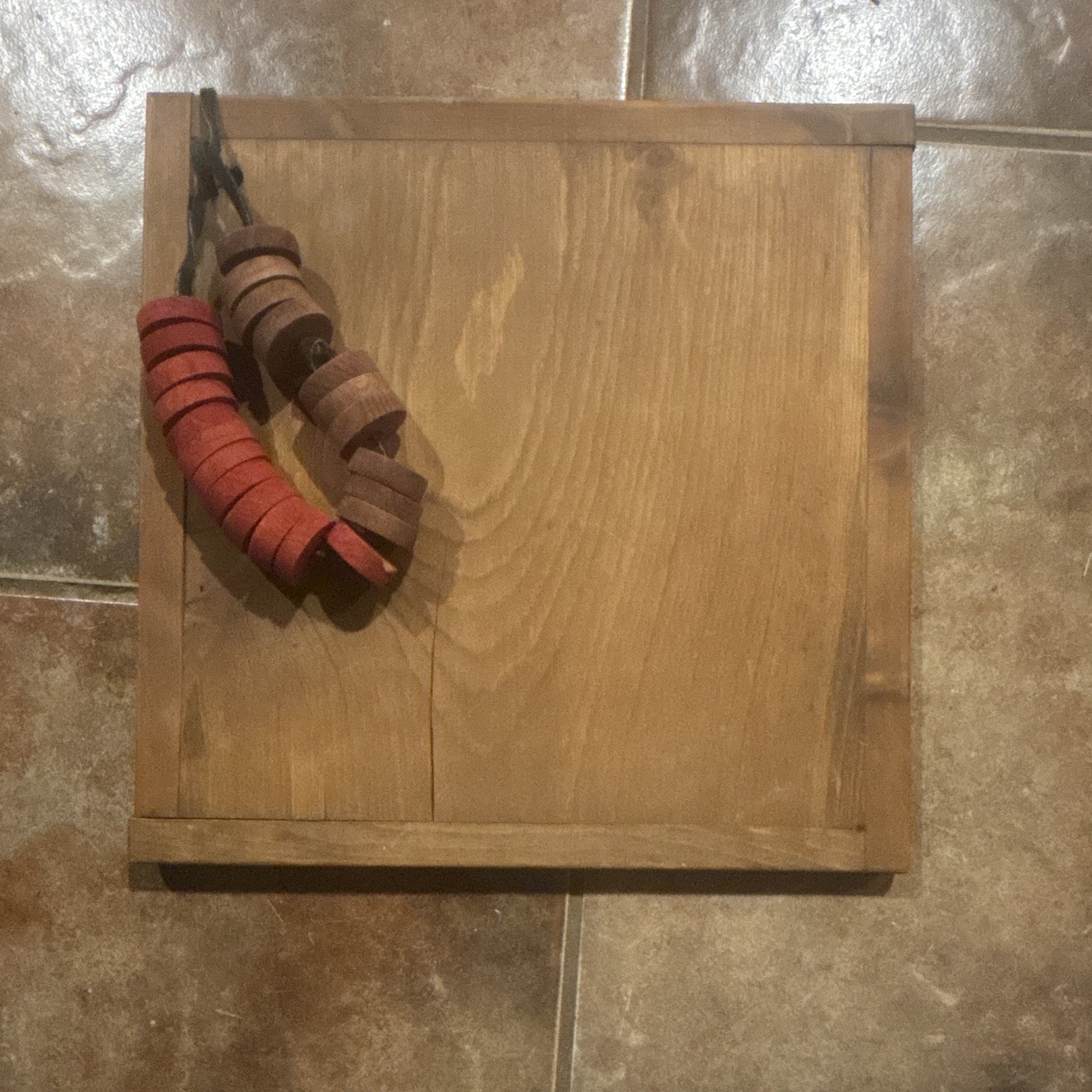 Vintage Wooden Draughts/Checkers Board Game w/ Red & Natural Wood Pieces