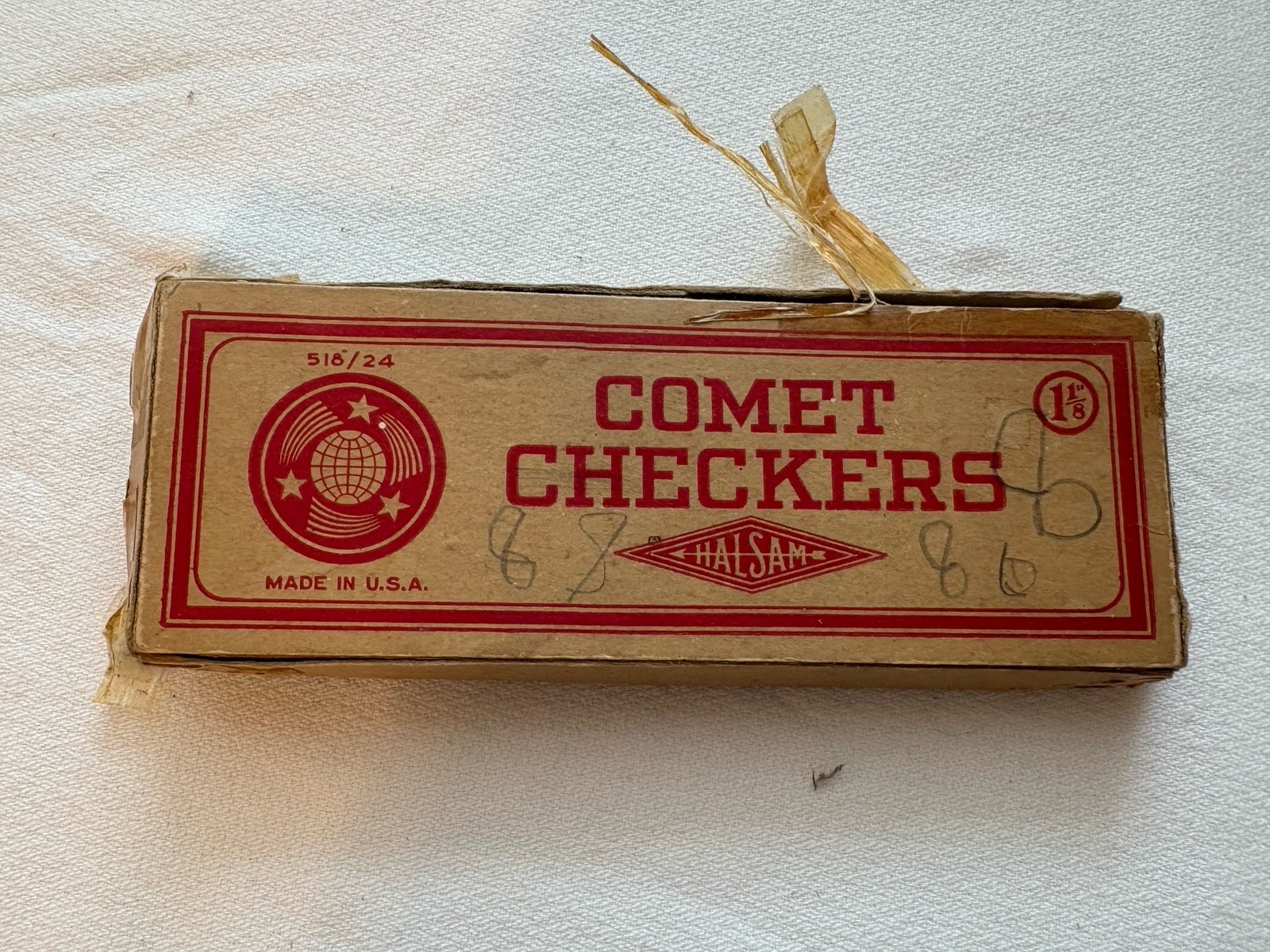 VTG Wooden Halsam Comet 518/24 Checkers Set 24 Pieces Red Black 1 1/8″ U.S.A.
