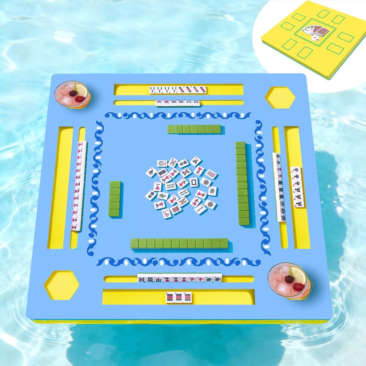 Floating Mahjong Table for Pool Water-Resistant Card and Game Tray