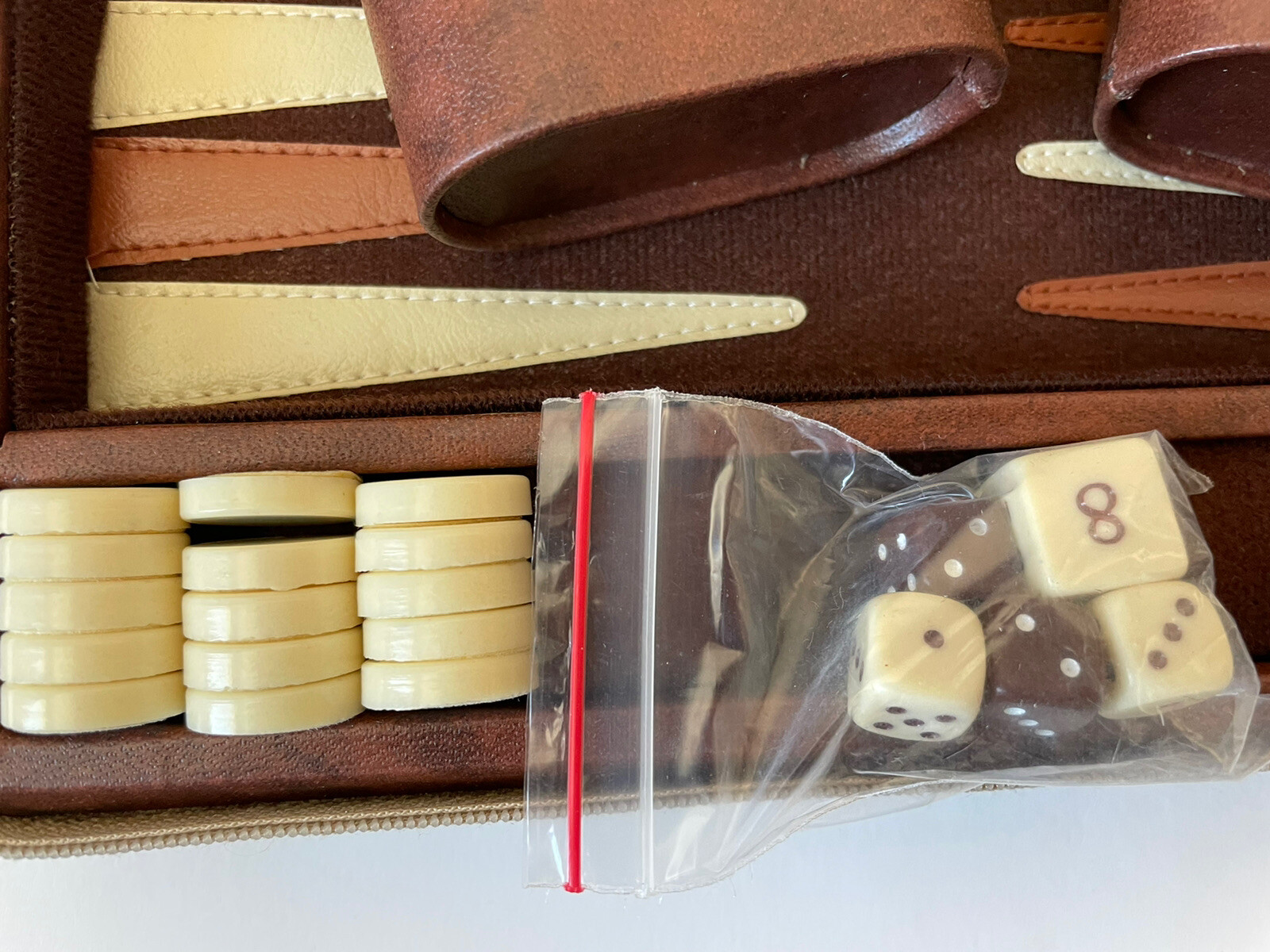Vintage Backgammon Travel Case Set Brown Zippered Case Complete