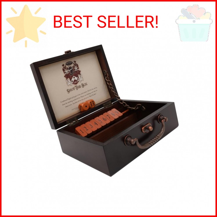Front Porch Classics, Circa Shut the Box, Wooden 9 Number Dice Game with Case fo
