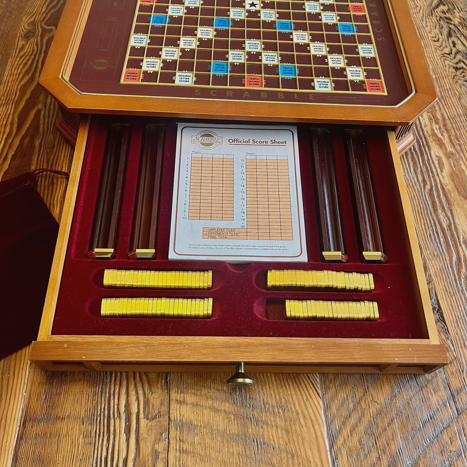 Scrabble Franklin Mint 1990 Collector’s Edition 24K Gold Plated Tiles Wood EUC