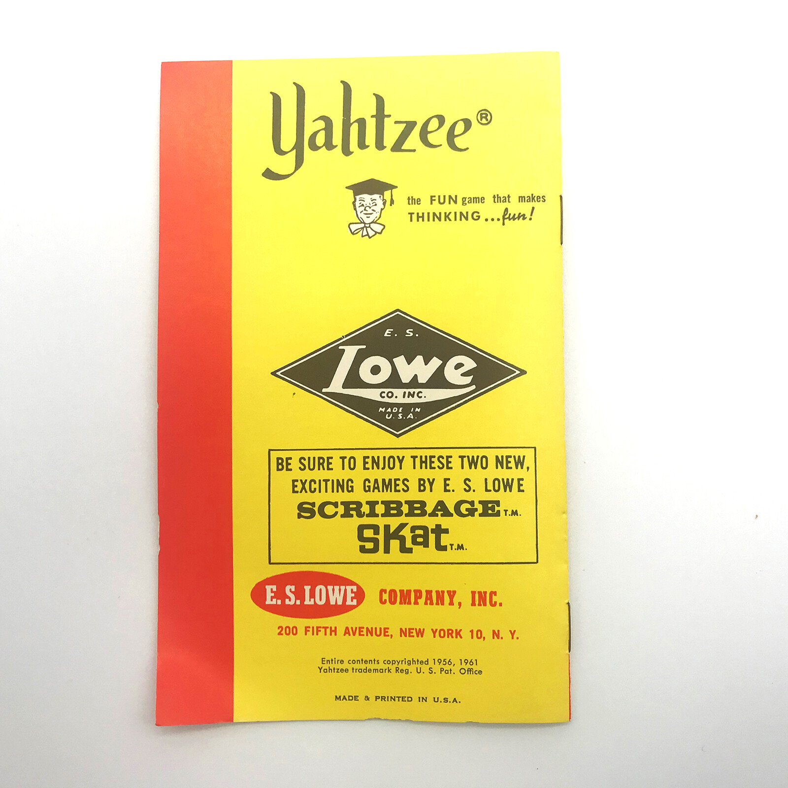 Vintage 1950’s-60’s Yahtzee – Replacement Rule Book – E.S. Lowe Co #950