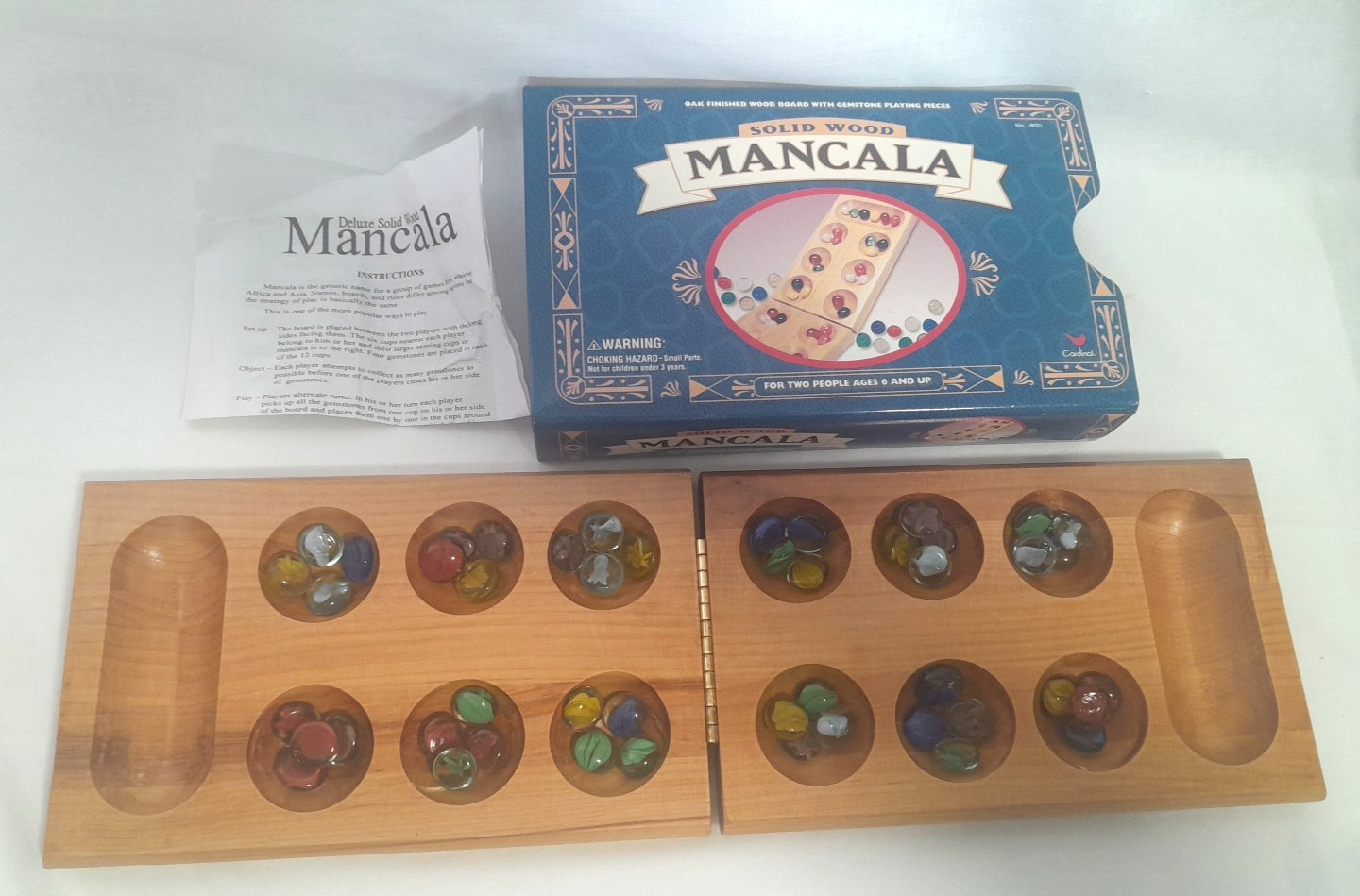 VTG Cardinal Solid Wood Folding Mancala Game With Metal Tin Case 1999