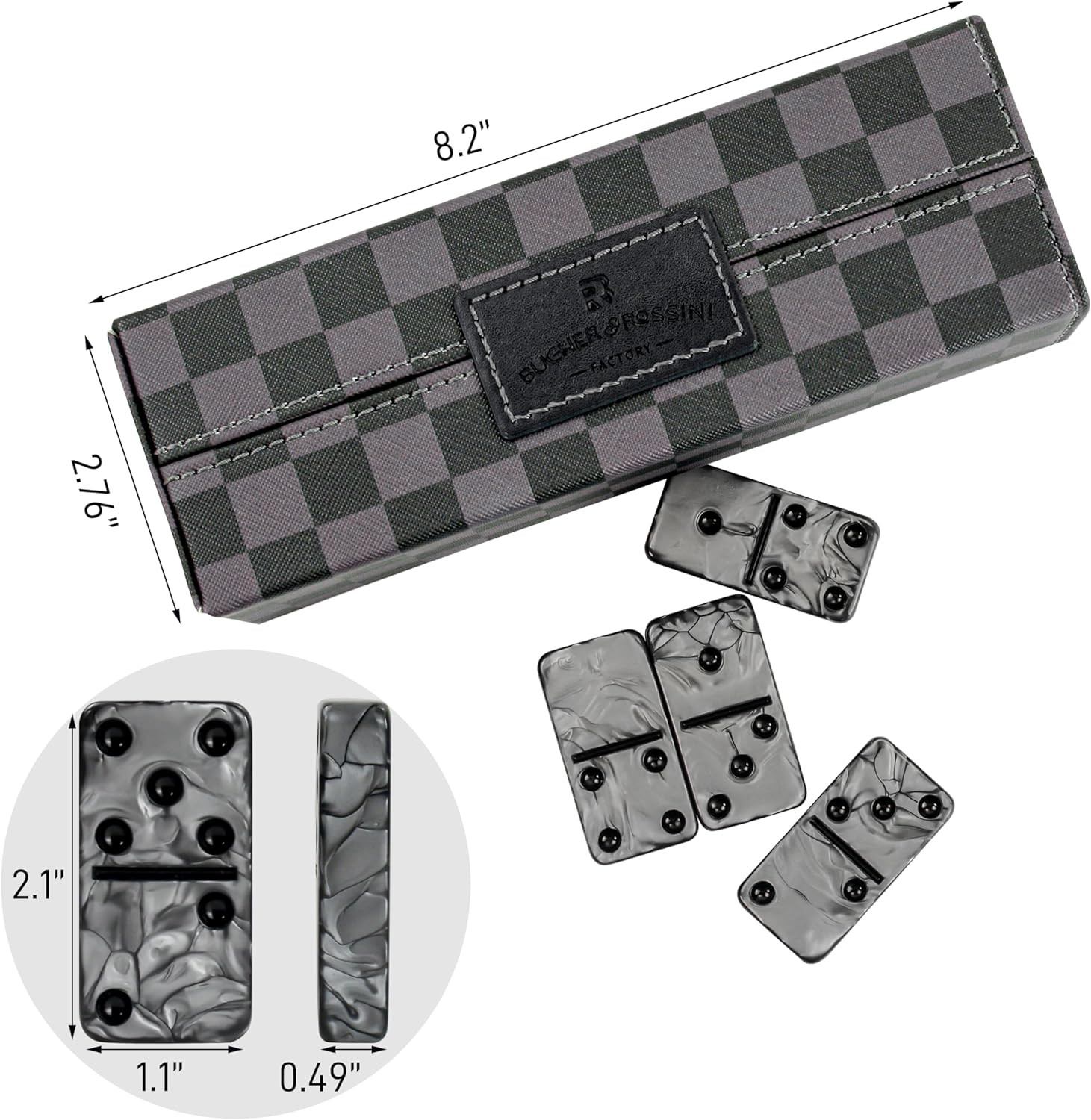 Dominos Set for Adluts – Double 6 Jumbo Domino Set – 28 Thick Marbleized Black a