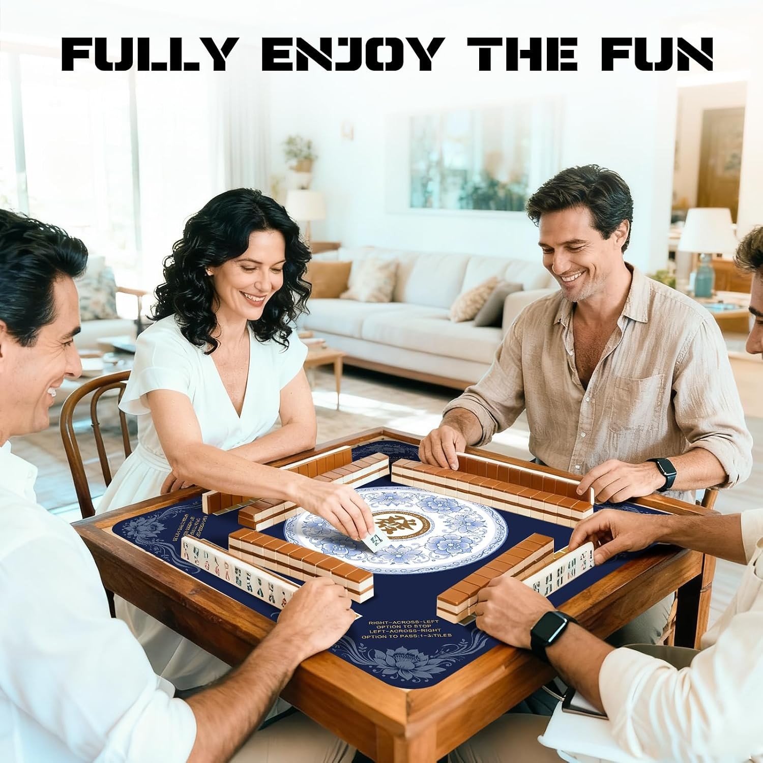 31×31 Non-Slip Mahjong Table Mat with Lotus Design Noise Reducing Mahjong Game