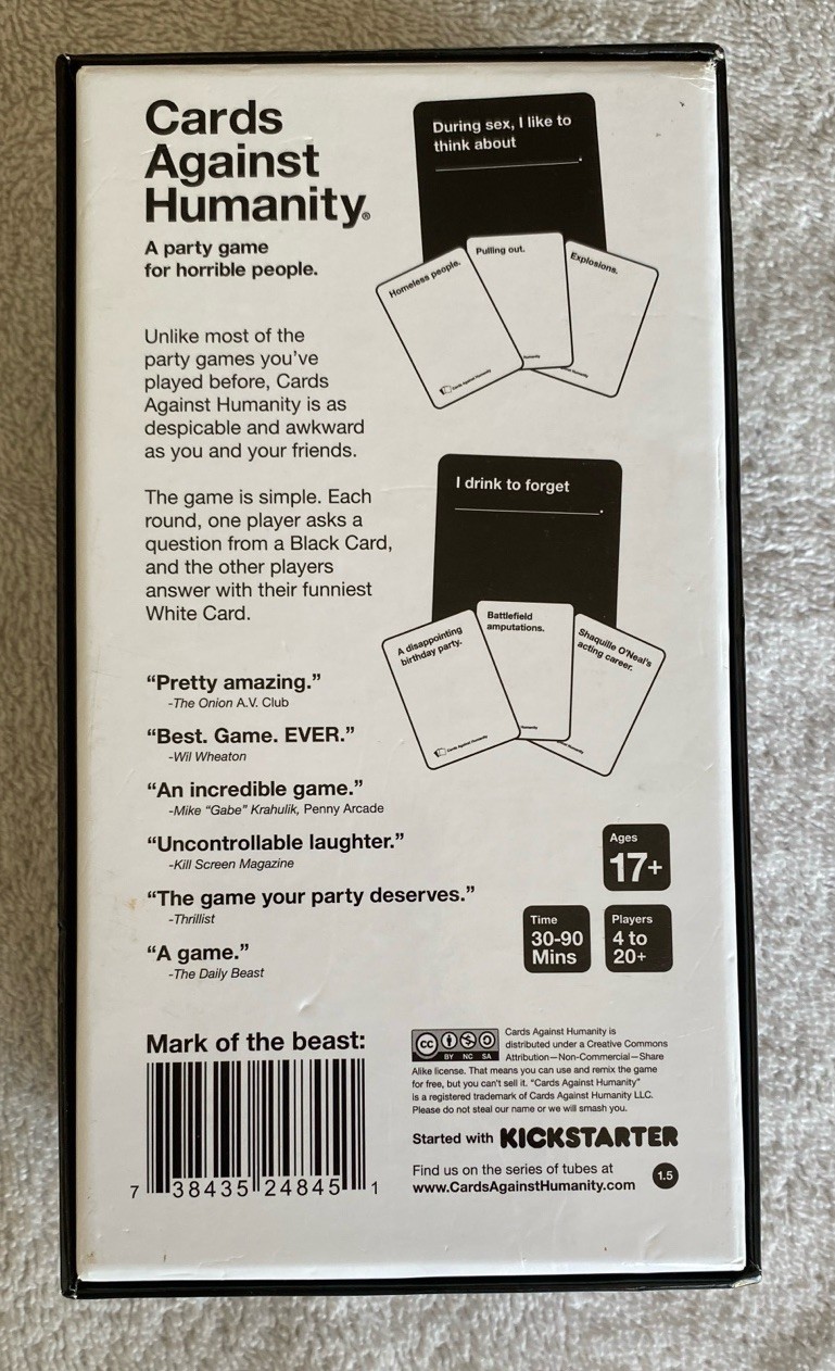 CARDS AGAINST HUMANITY Game + Culture Wars Expansion Pack Early Version 1.5 2013
