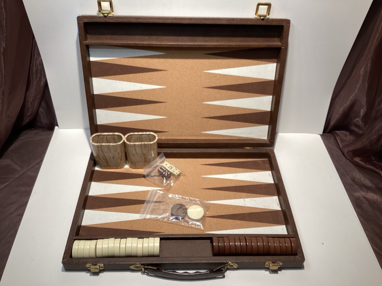 Cardinal Backgammon Set with 1.5″ Resin Beige & Brown Checkers- Nice Basic Set