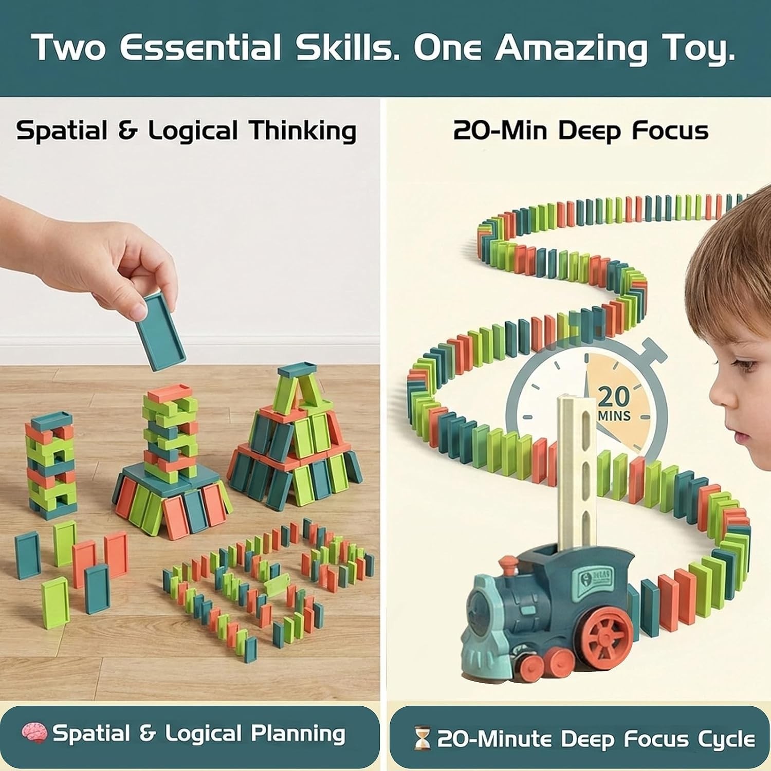 Domino Train Toys Kids Games – Automatic Stacking Creative Game 3+ Old – Ste…