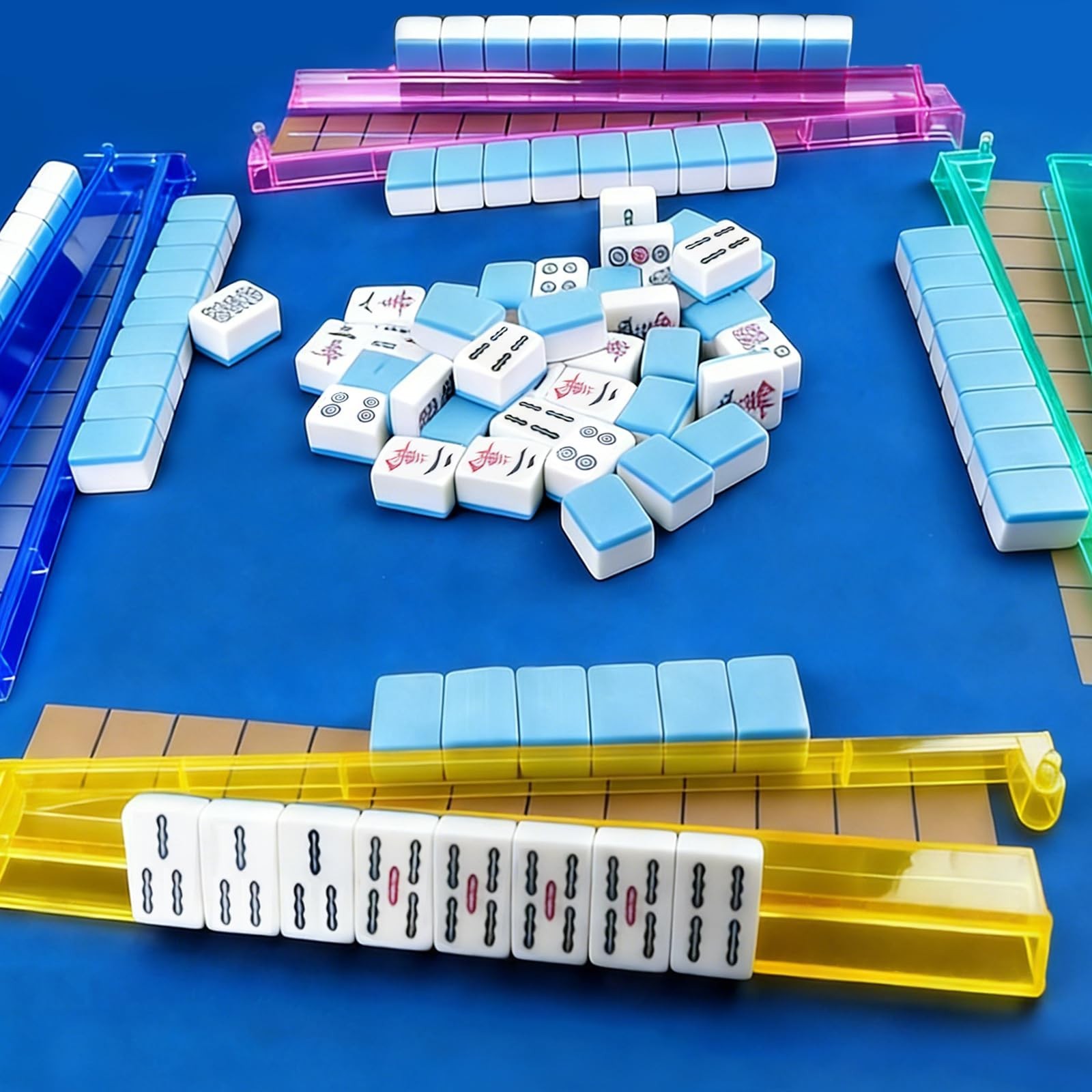 17.6″ Modern Mahjong Racks Set of 4 – Multi-Color Acrylic Pushers & Rods Combo