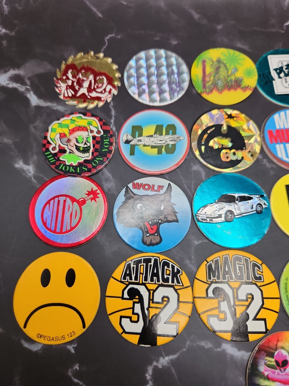 Vintage 90s Misc. Pogs Lot, WPF, Phat, Skycaps, Sawblade