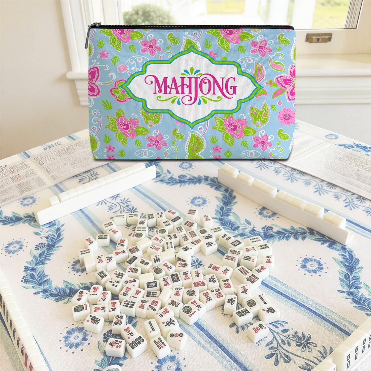 Mahjong Tile Bag Pink Floral American Mahjong Bag Makeup Bags (Case Only) | Thic