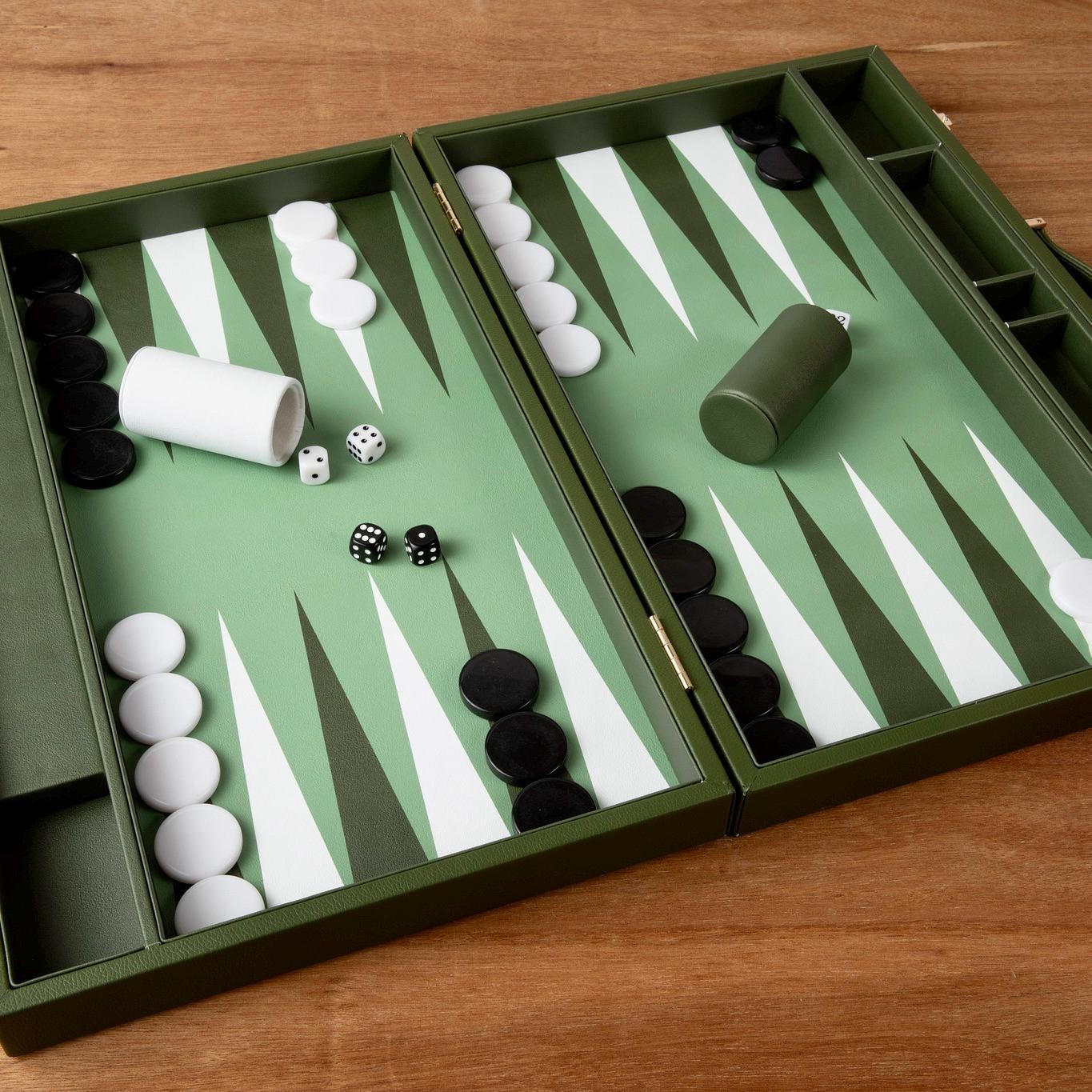 Premium Leather Backgammon Set Green Travel Game Gift for Adults