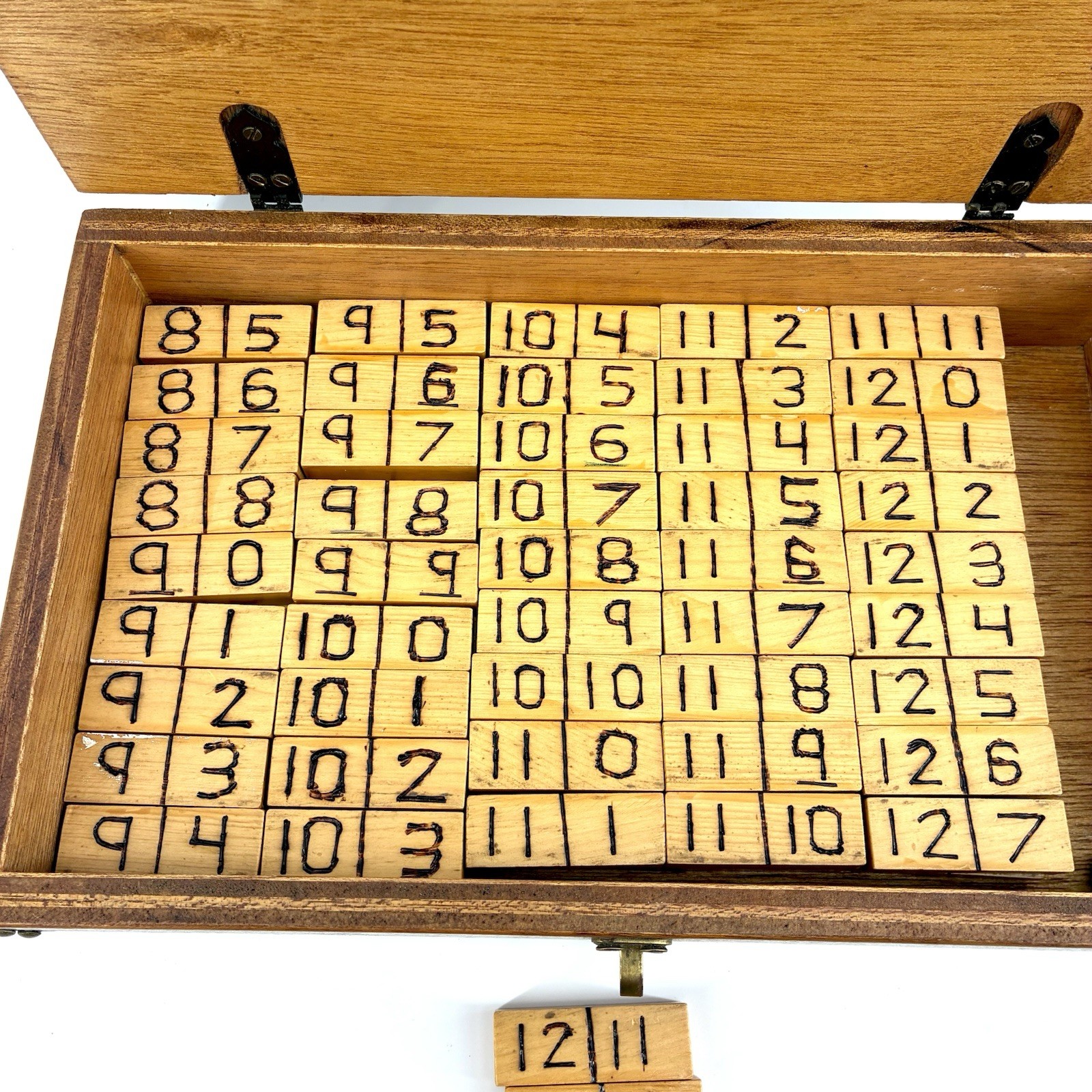 Mexican Train Dominoes Double 12 Wood Chest Hand Burned Tiles 15 Trains (ST)