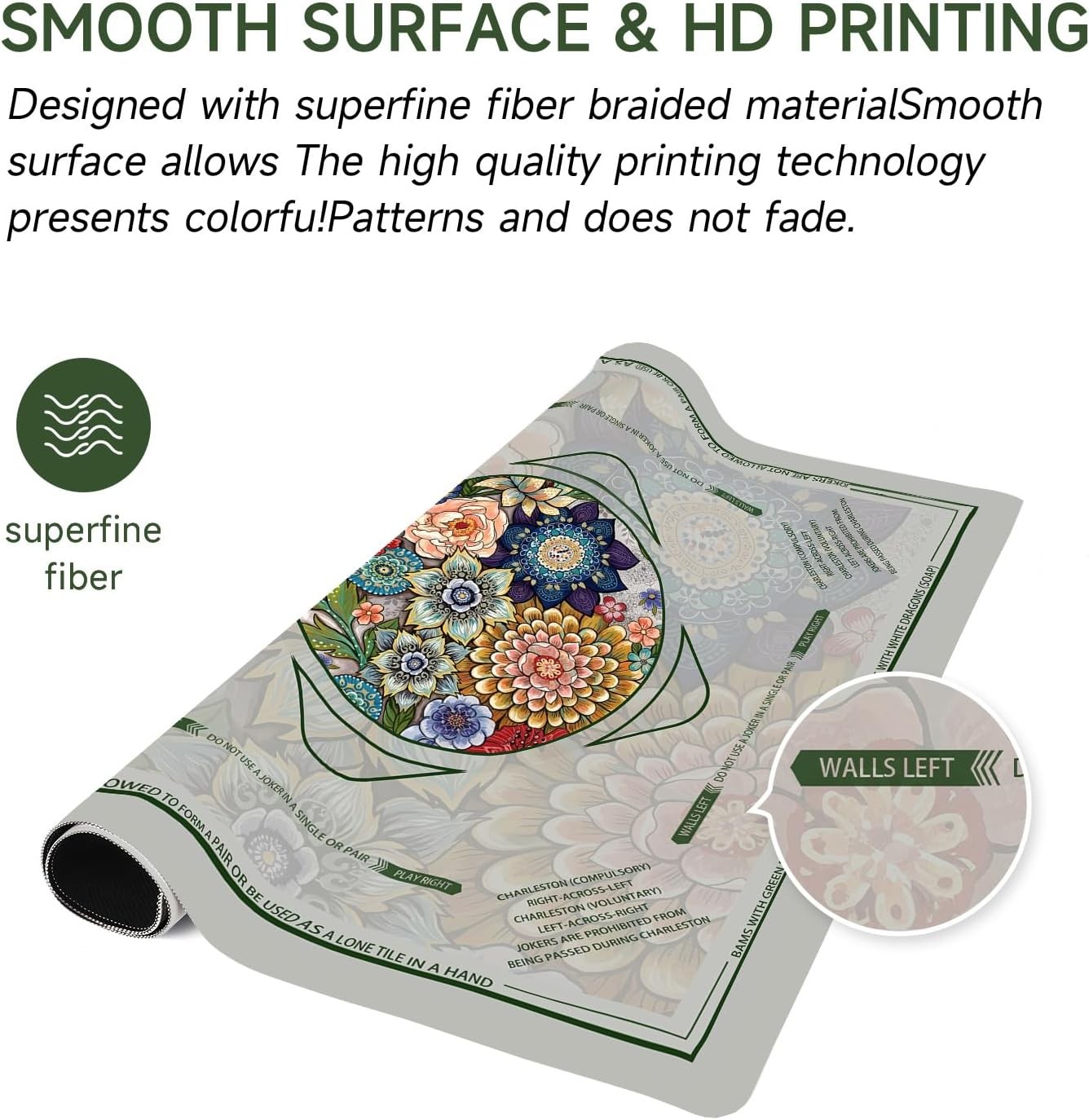 Neoprene Mahjong Mat for Table 31.5″x31.5″ – Non-Slip, Noise Reduction Cover wit