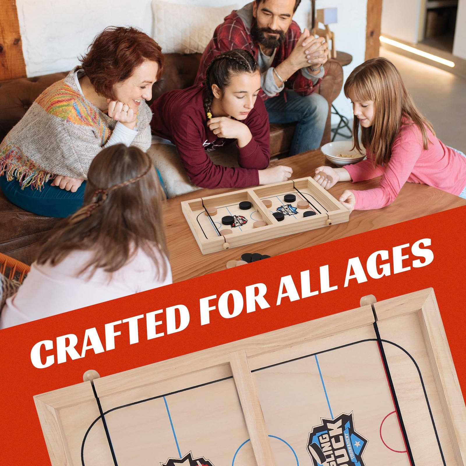 XL Fast Sling Puck Game | Tabletop Skittles Game I 14″ Wooden Family Indoor G…