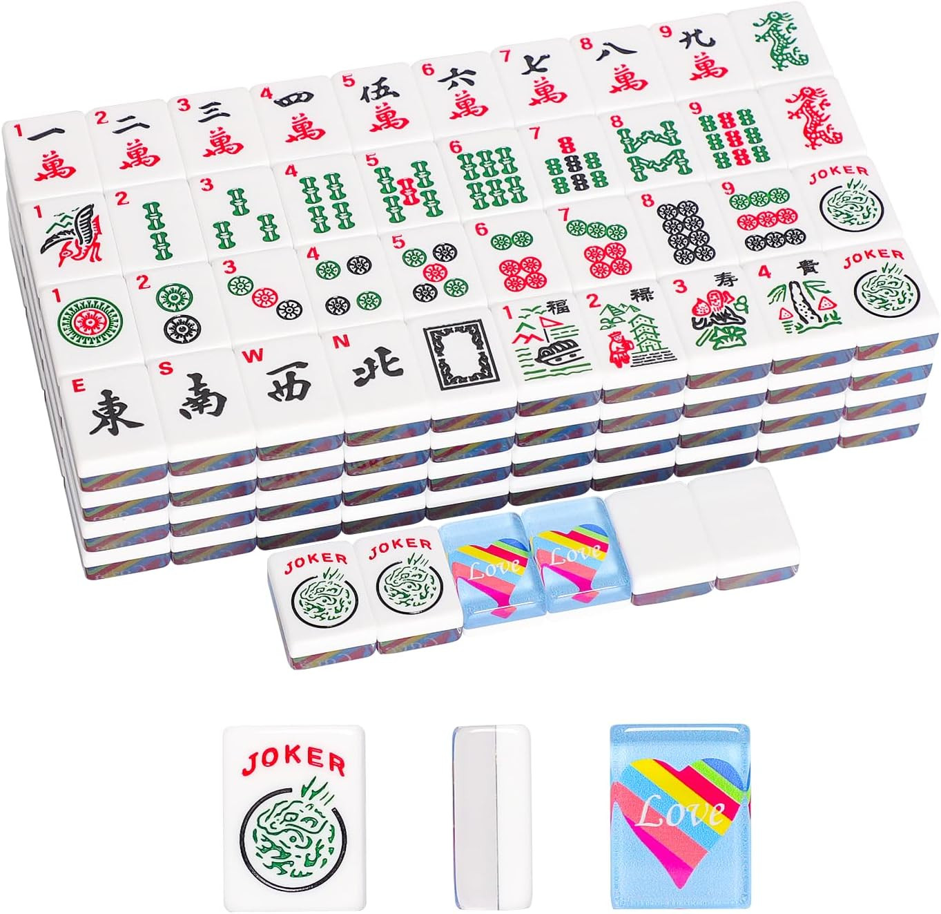 Set of 166 Acrylic American Mahjong Tile Set, Mahjong Game Set with 1.2” Blue Pr