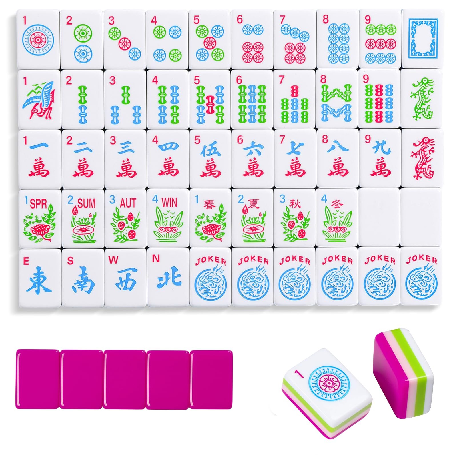 Engraved American Mahjong Tile 1.26 X 0.91 X 0.63 Inches, Magenta