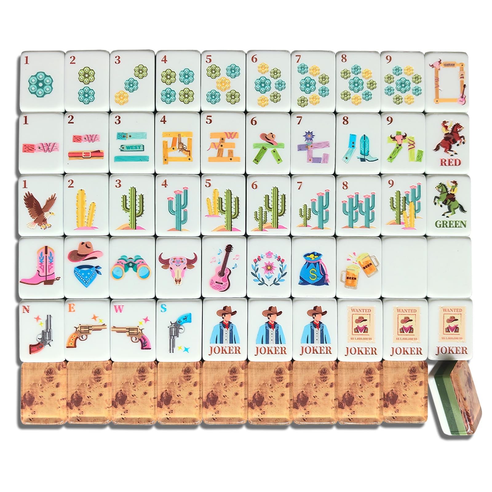 XuMoZC American Mahjong Cowboy Design Set 1.2-inch 160 Acrylic High-Grade Fou…