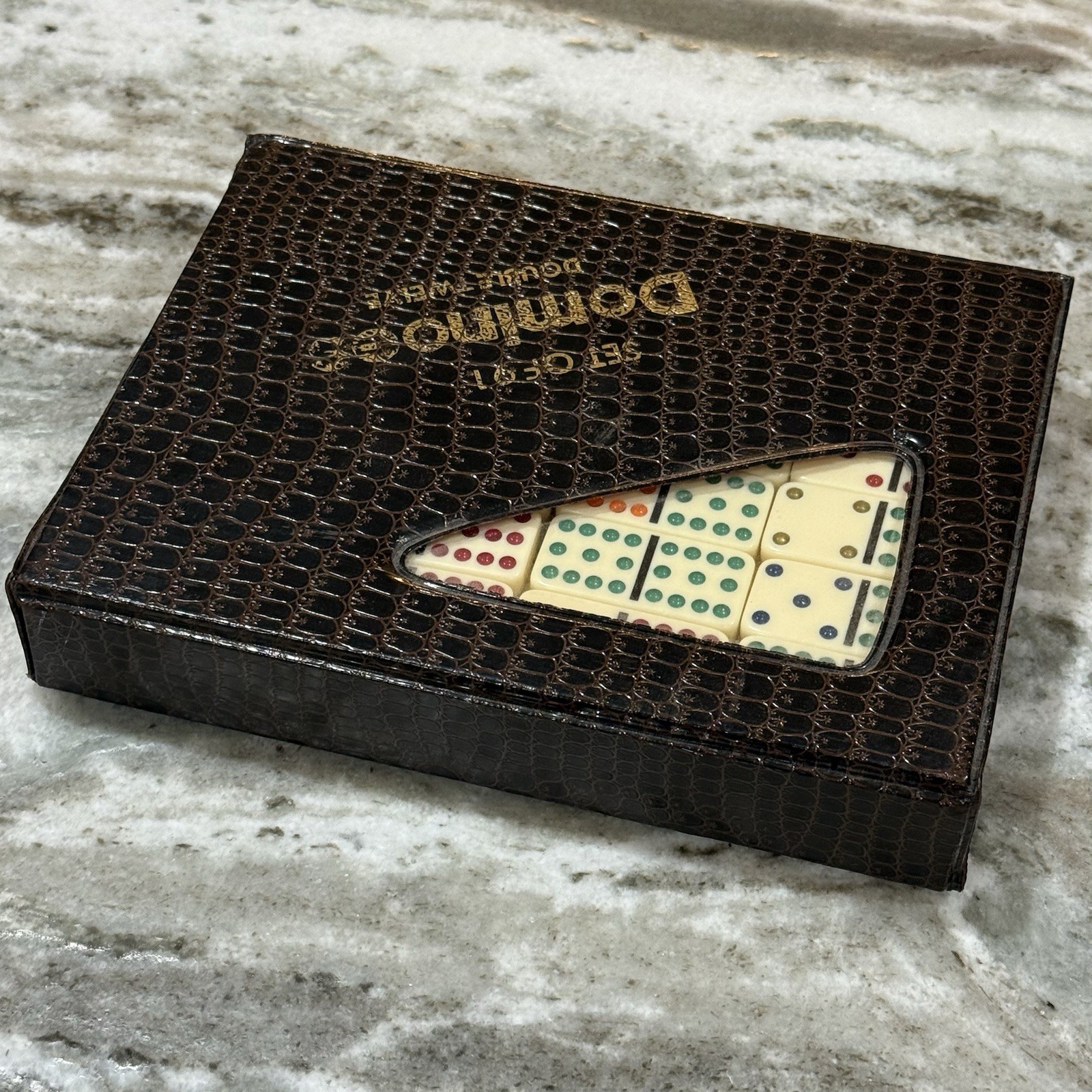 Double 12 Dominoes Set 91 Tiles Multicolor Vintage w/ Case
