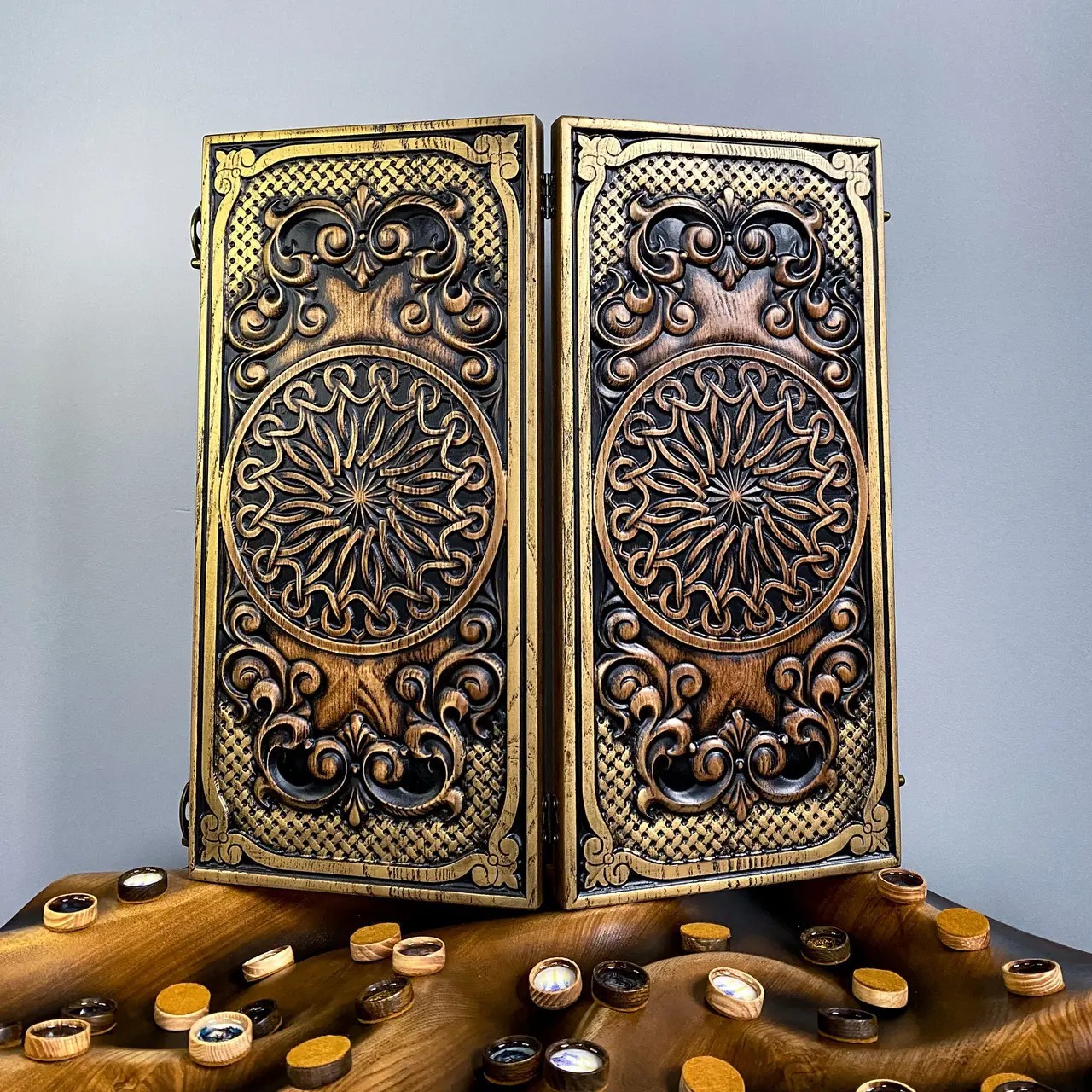 Classical_LUXURY Wooden BACKGAMMON Set Carved Game New Board 48cm (19″)