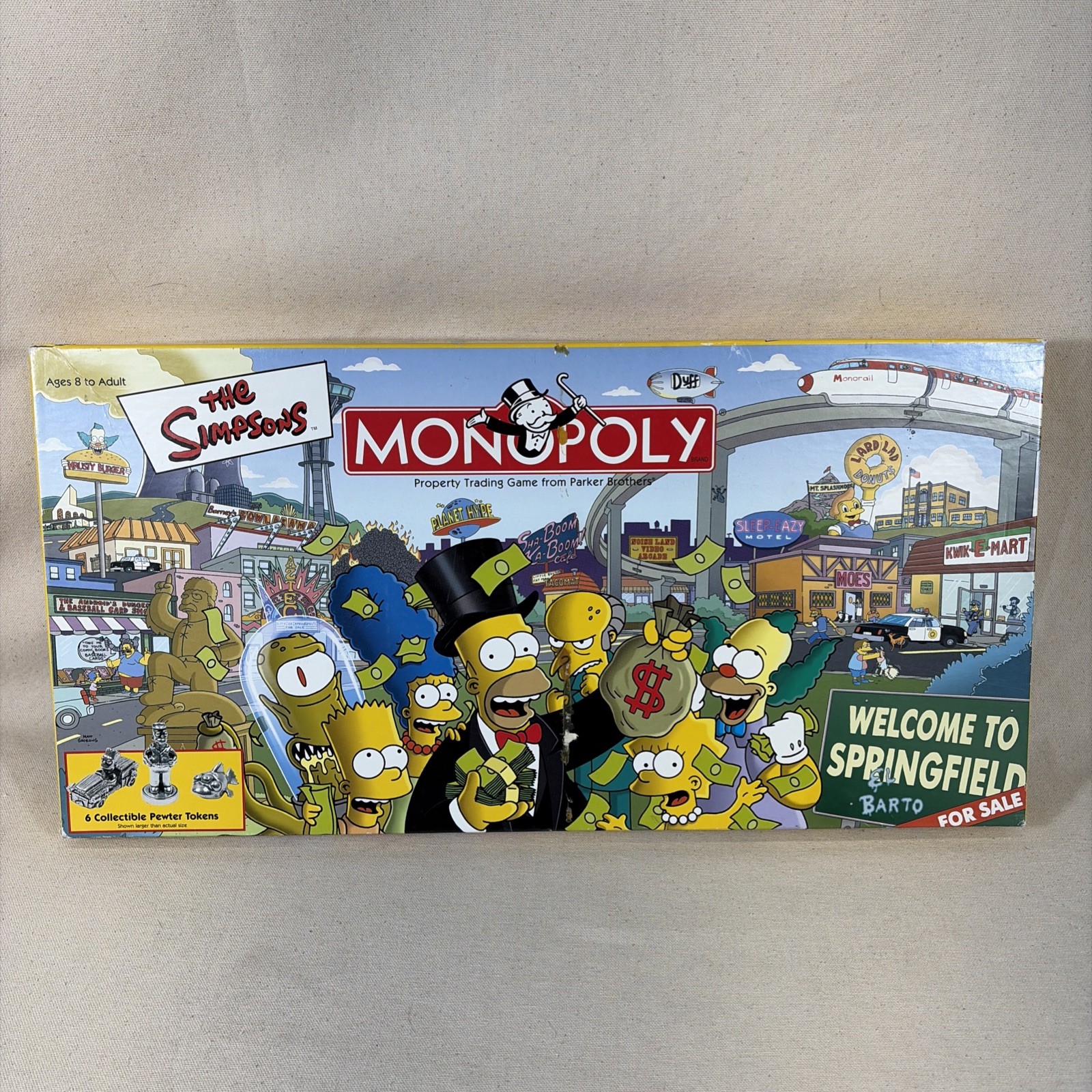 The Simpsons Monopoly Board Game Welcome to Springfield 2001 Hasbro Complete