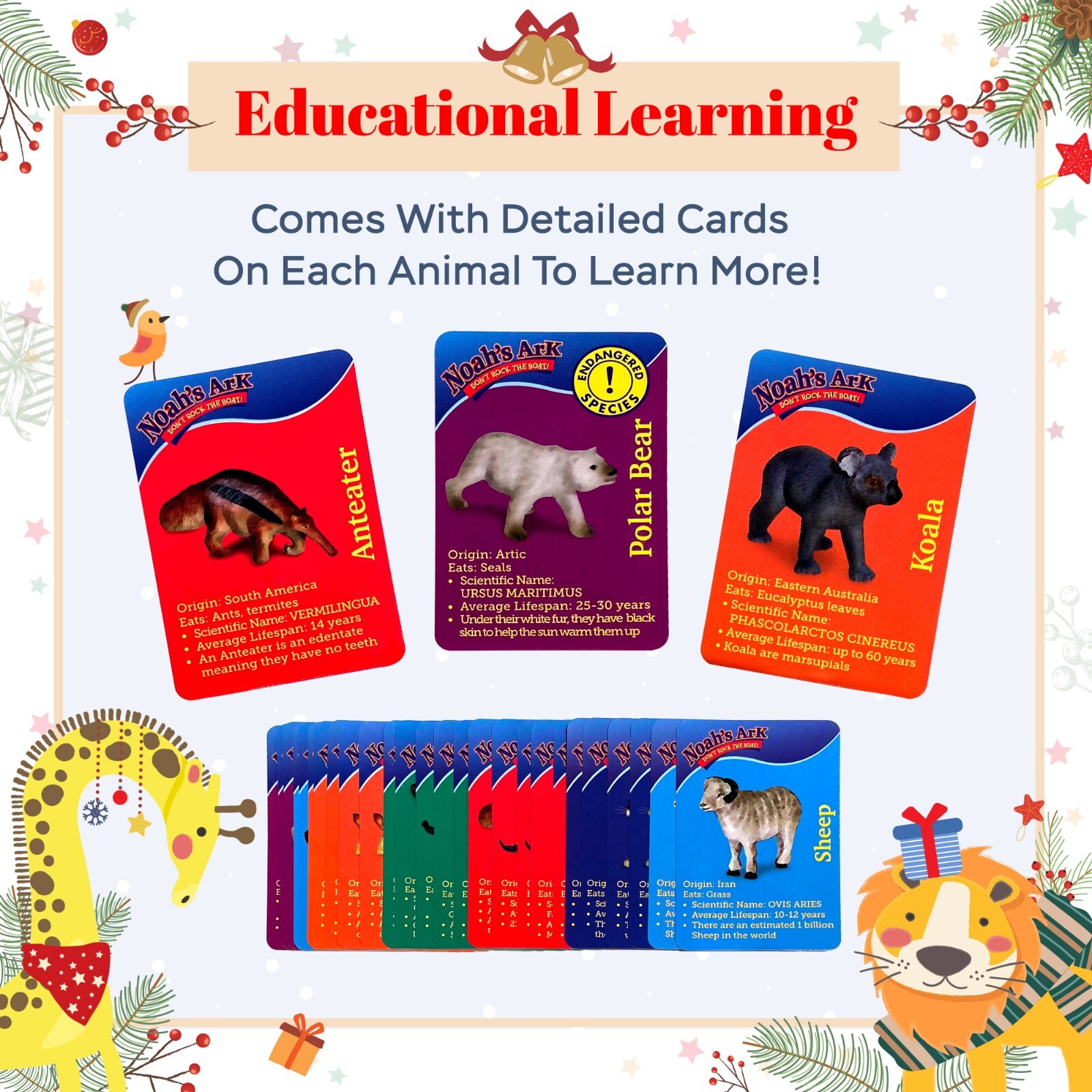Noah’s Ark Board Game, Educational Strategy Balancing Game with 30 Animals