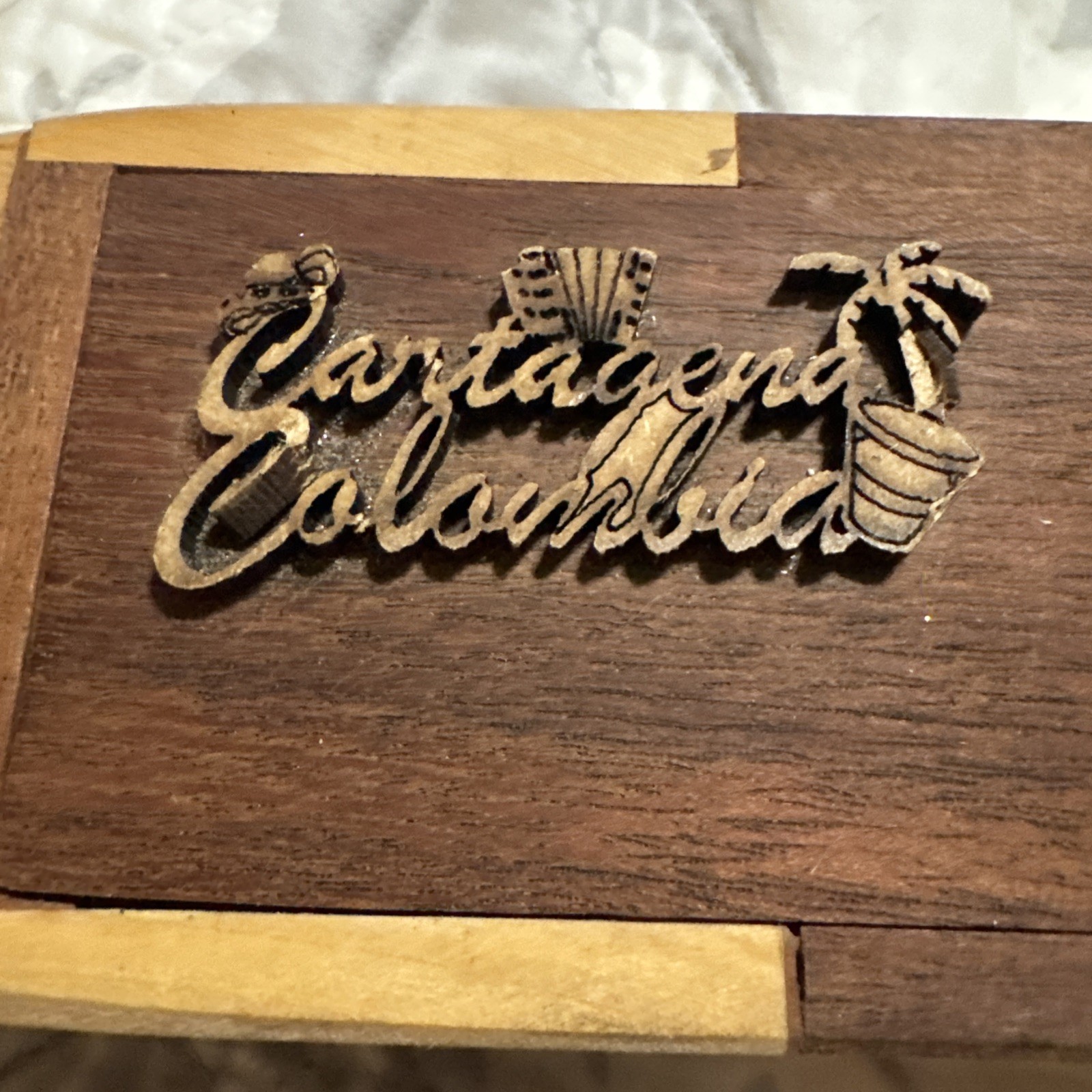Handcrafted Wooden Dominoes Boat Box Colombia 15 Domino’s Missing Sail