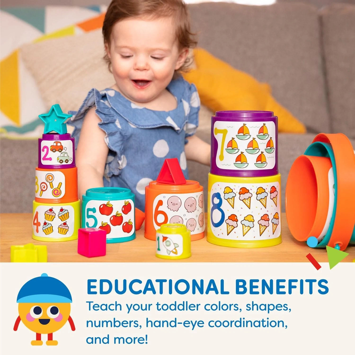 Nesting Sorter Set 19 Pieces Stacking Buckets Shapes Educational Battat Cups